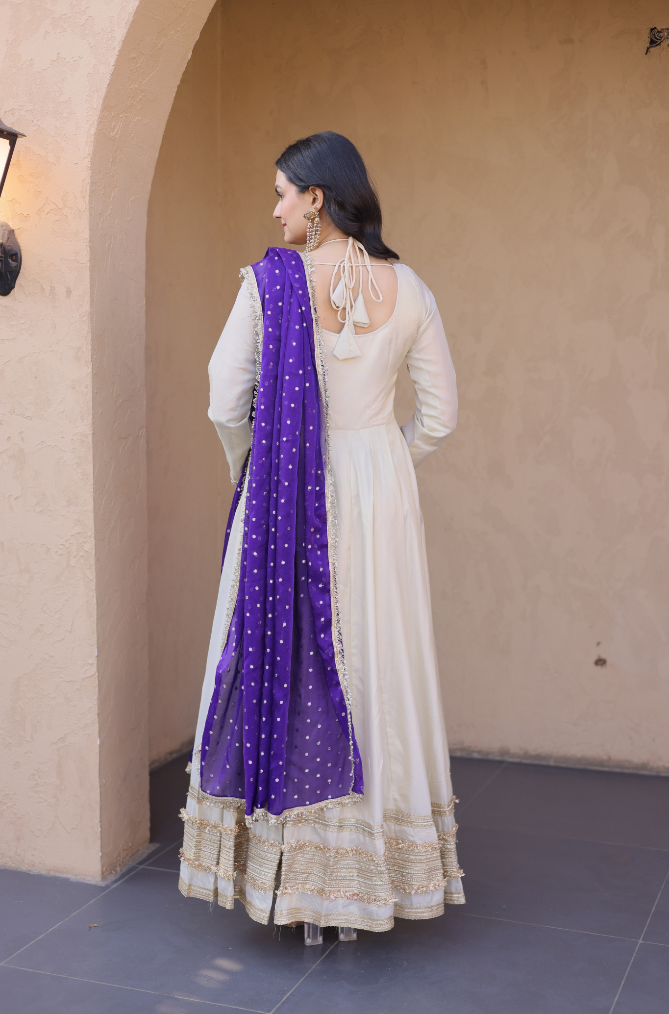 Women Mirror Work Anarkali Gown with Contrast Dupatta
