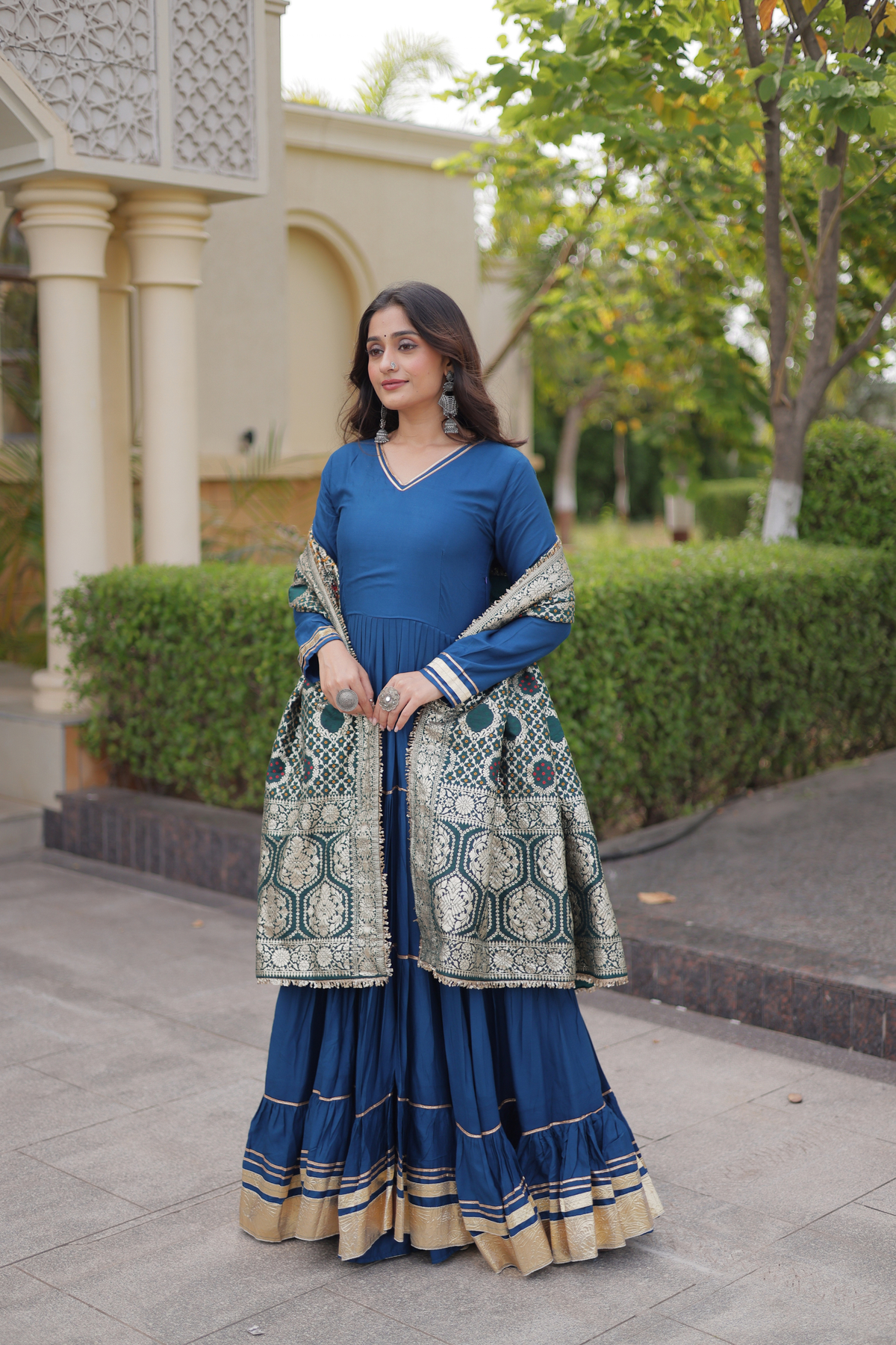 Designer Navratri Anarkali Gown with Traditional Dupatta & Gota Border