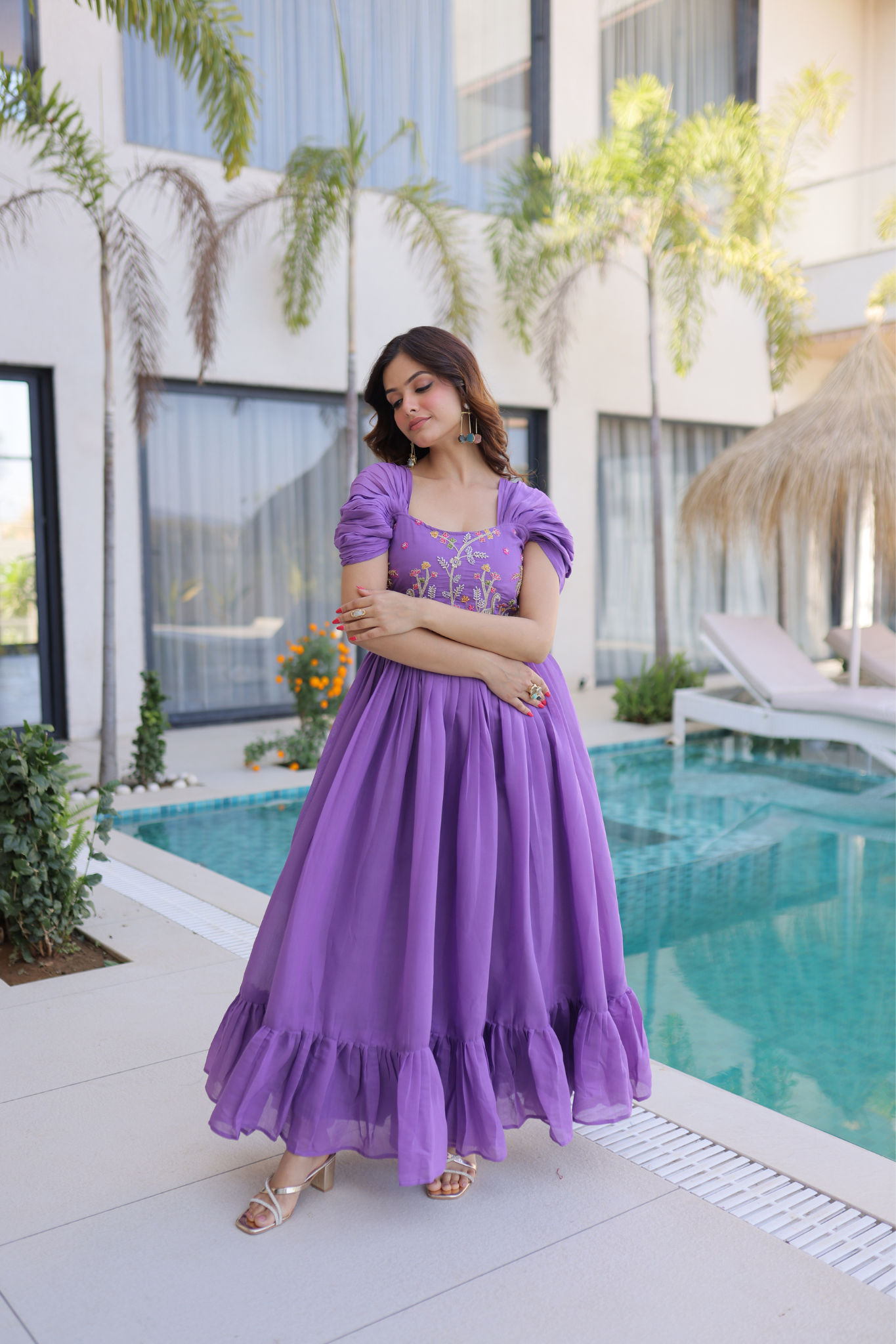 Women's Premium Embroidered Georgette Anarkali Gown with Flared Hem