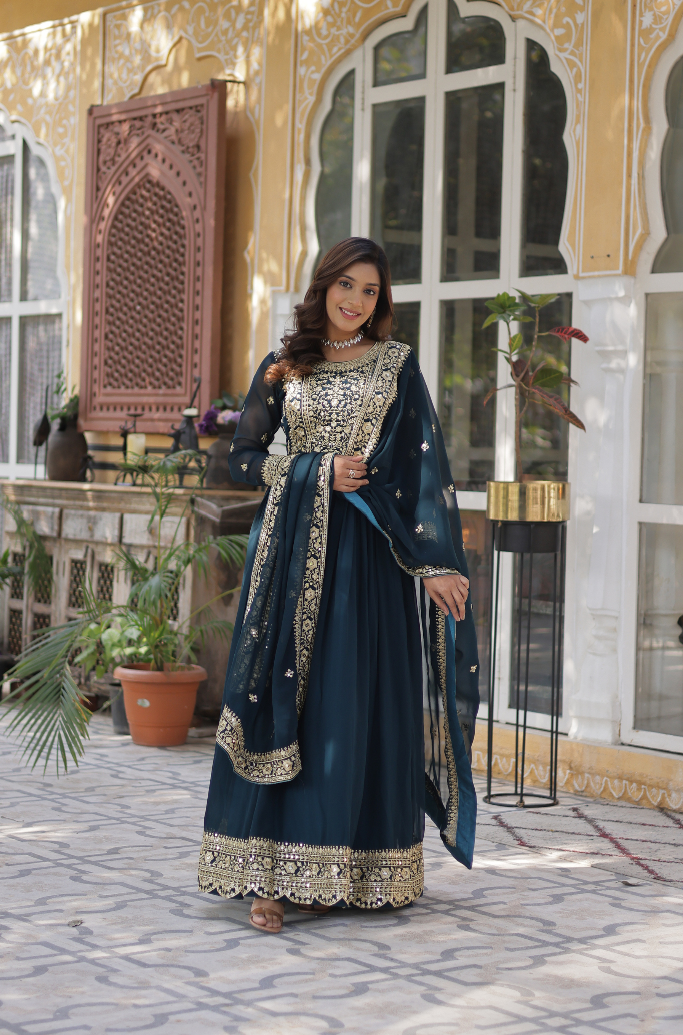 Women Embroidered Anarkali Gown Set with Dupatta