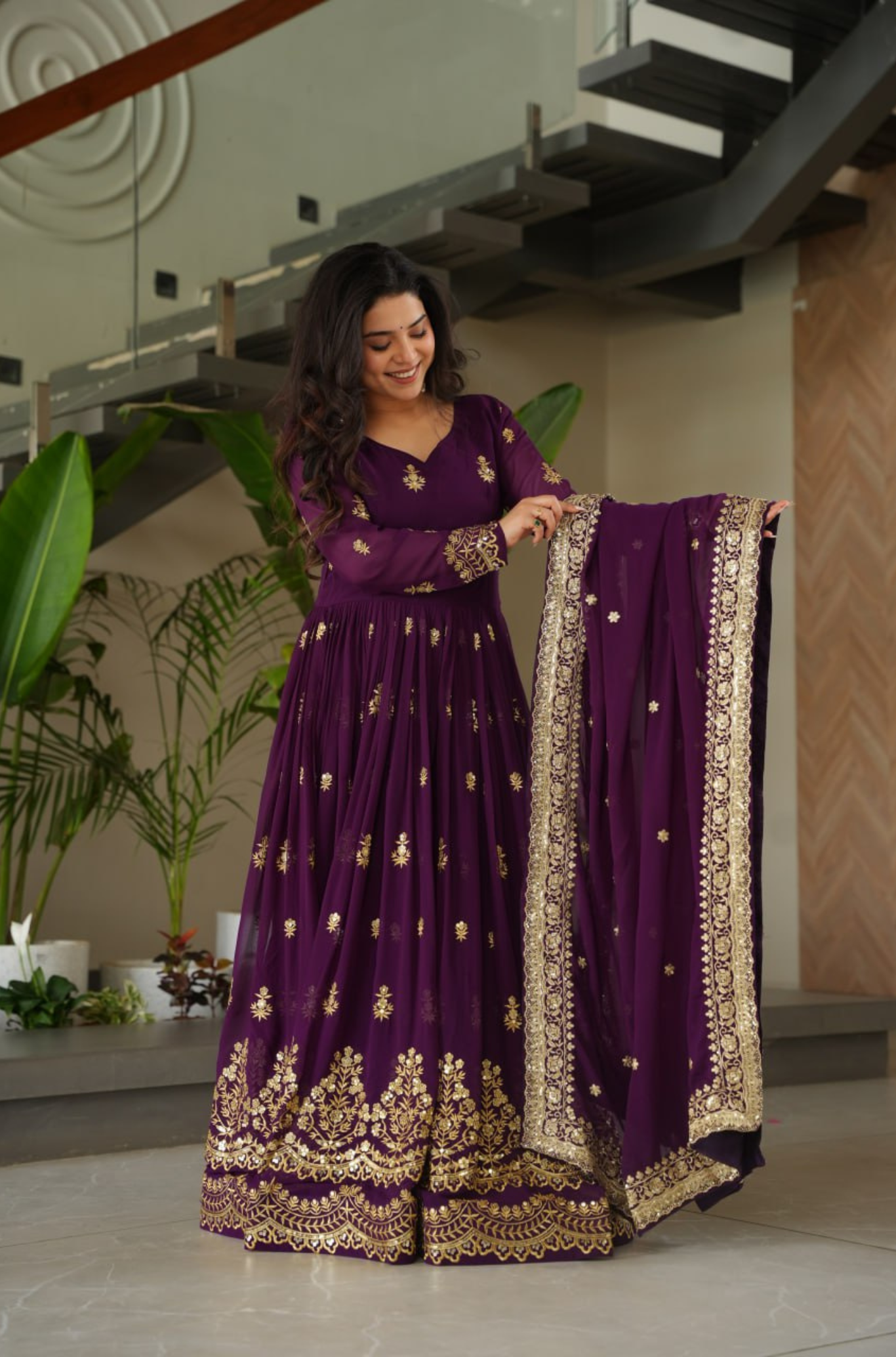 Women's Embroidered Anarkali Gown Set with Dupatta