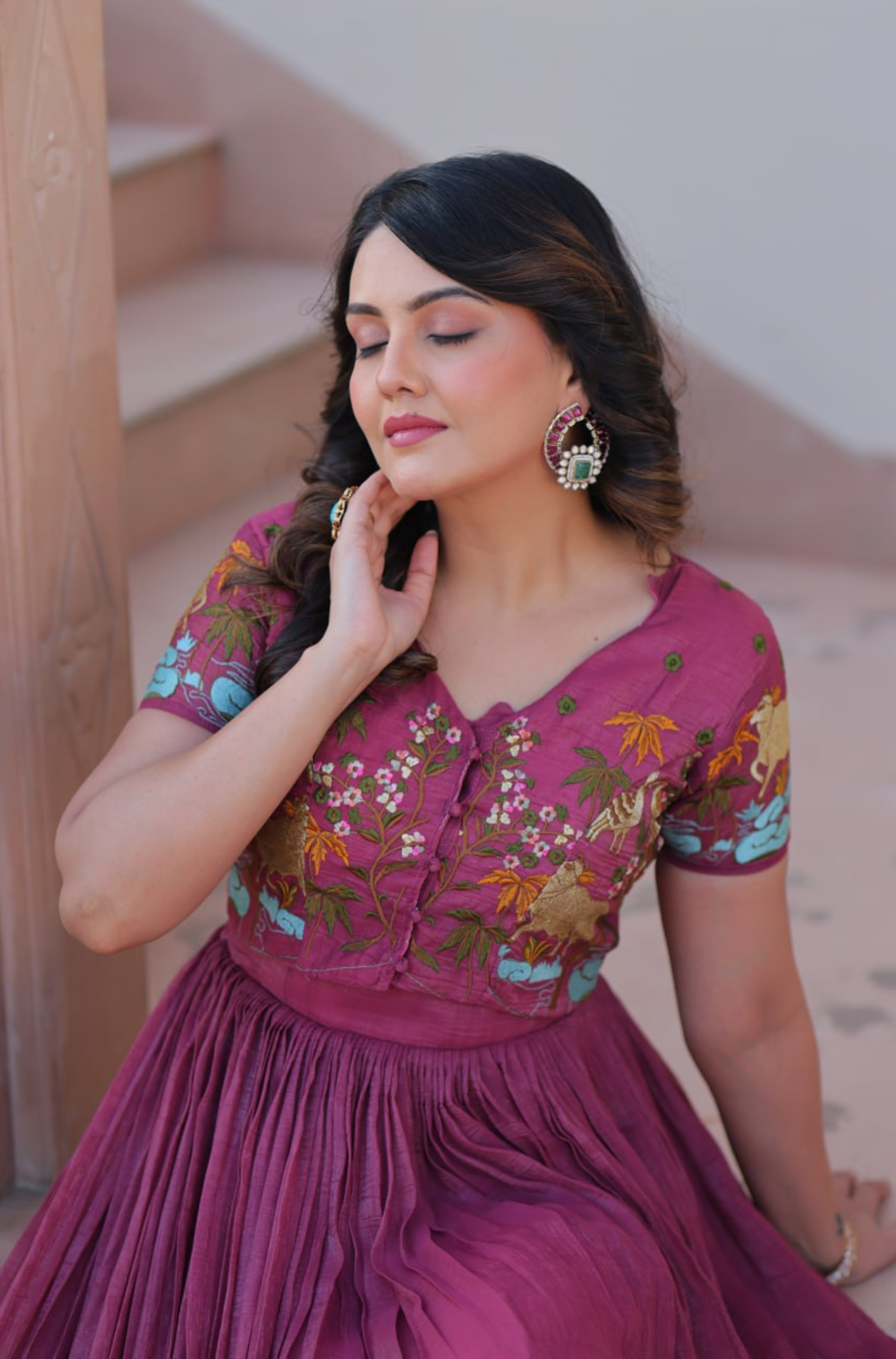 Women’s Floral Embroidered Anarkali Gown Dress