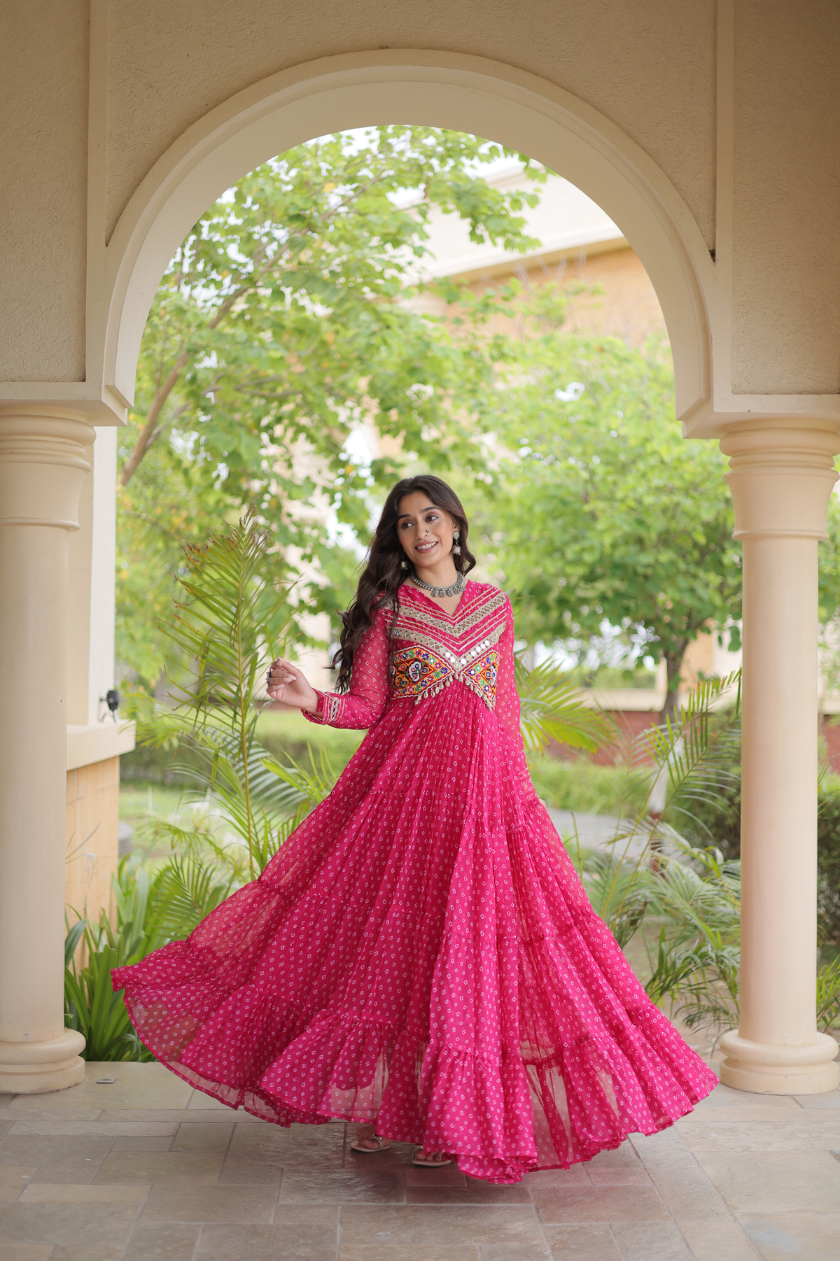 Women’s Designer Anarkali Gown with Embroidered Yoke & Flared Silhouette | Festive Ethnic Wear