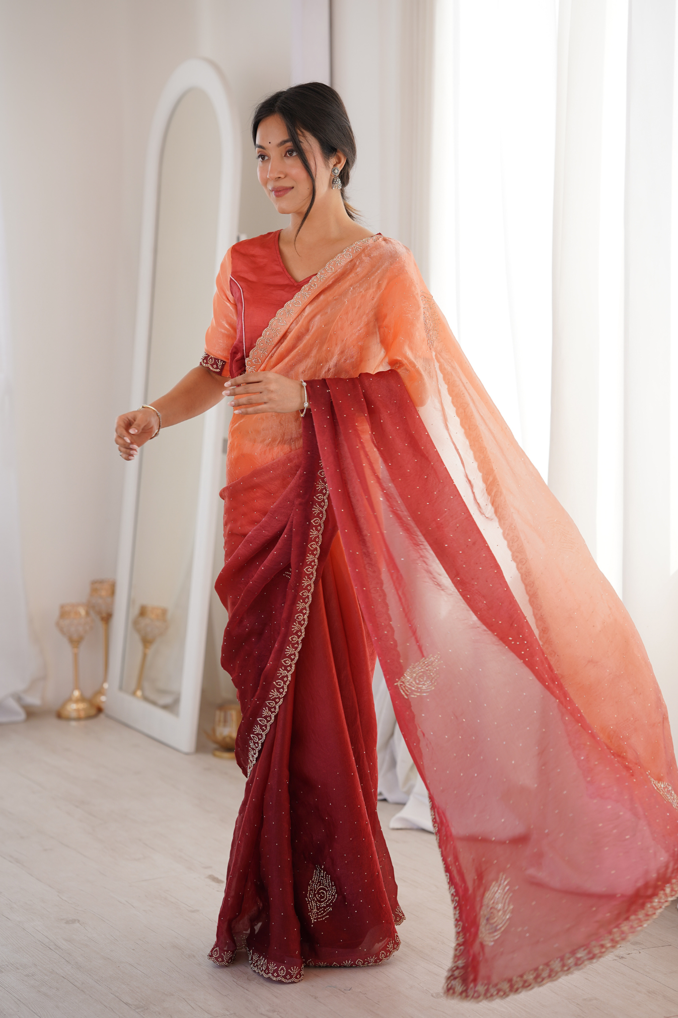 Women Embellished Designer Saree with Fancy Border & Matching Blouse
