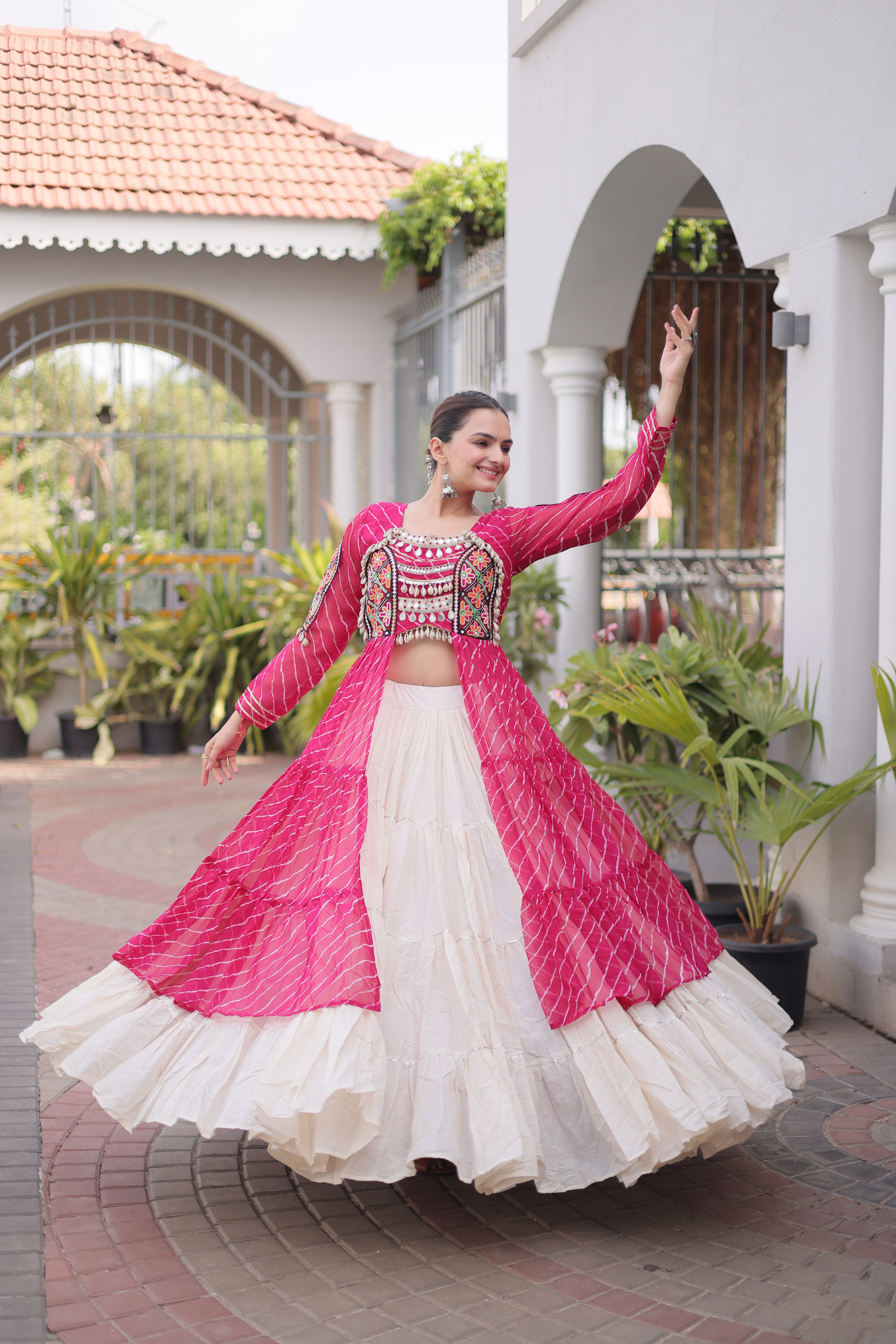 Women's Designer Mirror Work Jacket Lehenga Choli Set