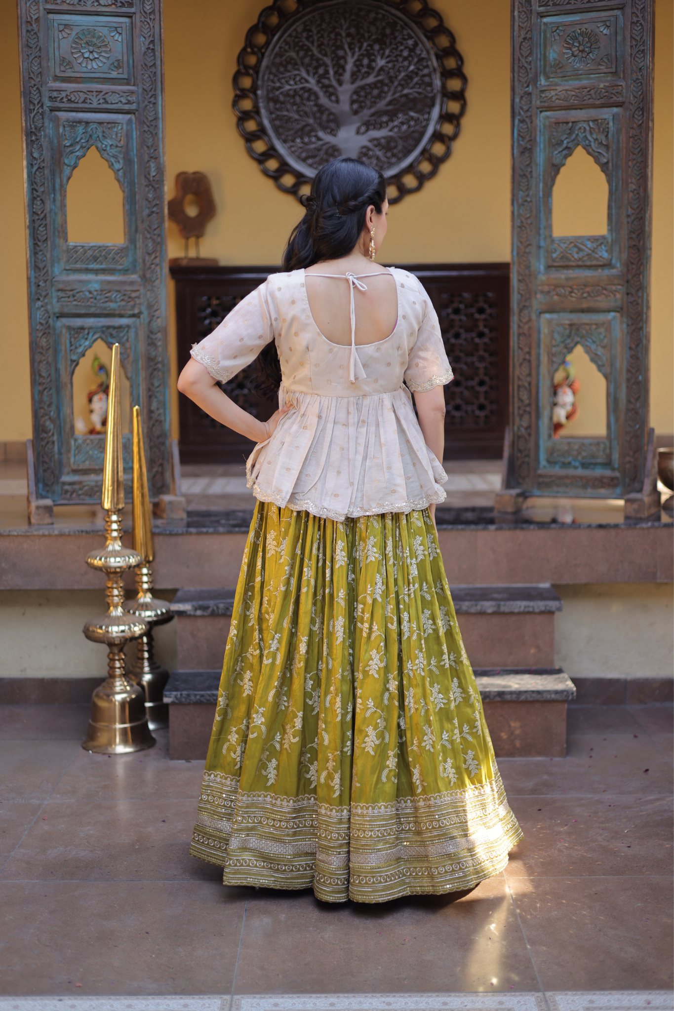 Women's Premium Peplum Top & Embroidered Lehenga Set