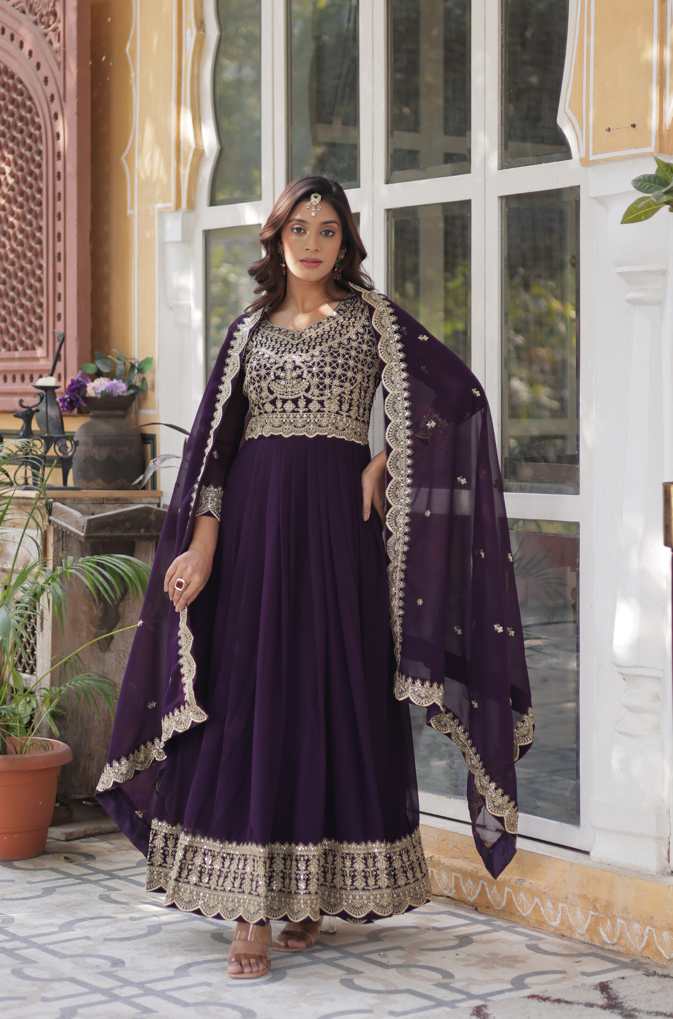 Women’s Embroidered Anarkali Gown Set