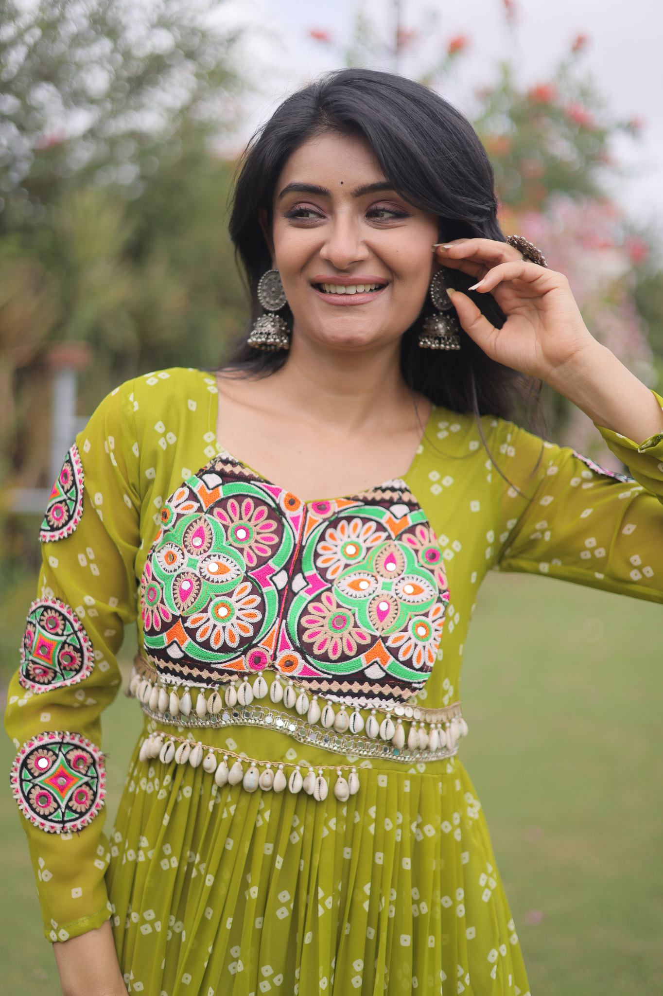 Women's Handcrafted Mirror Work Tiered Anarkali Gown
