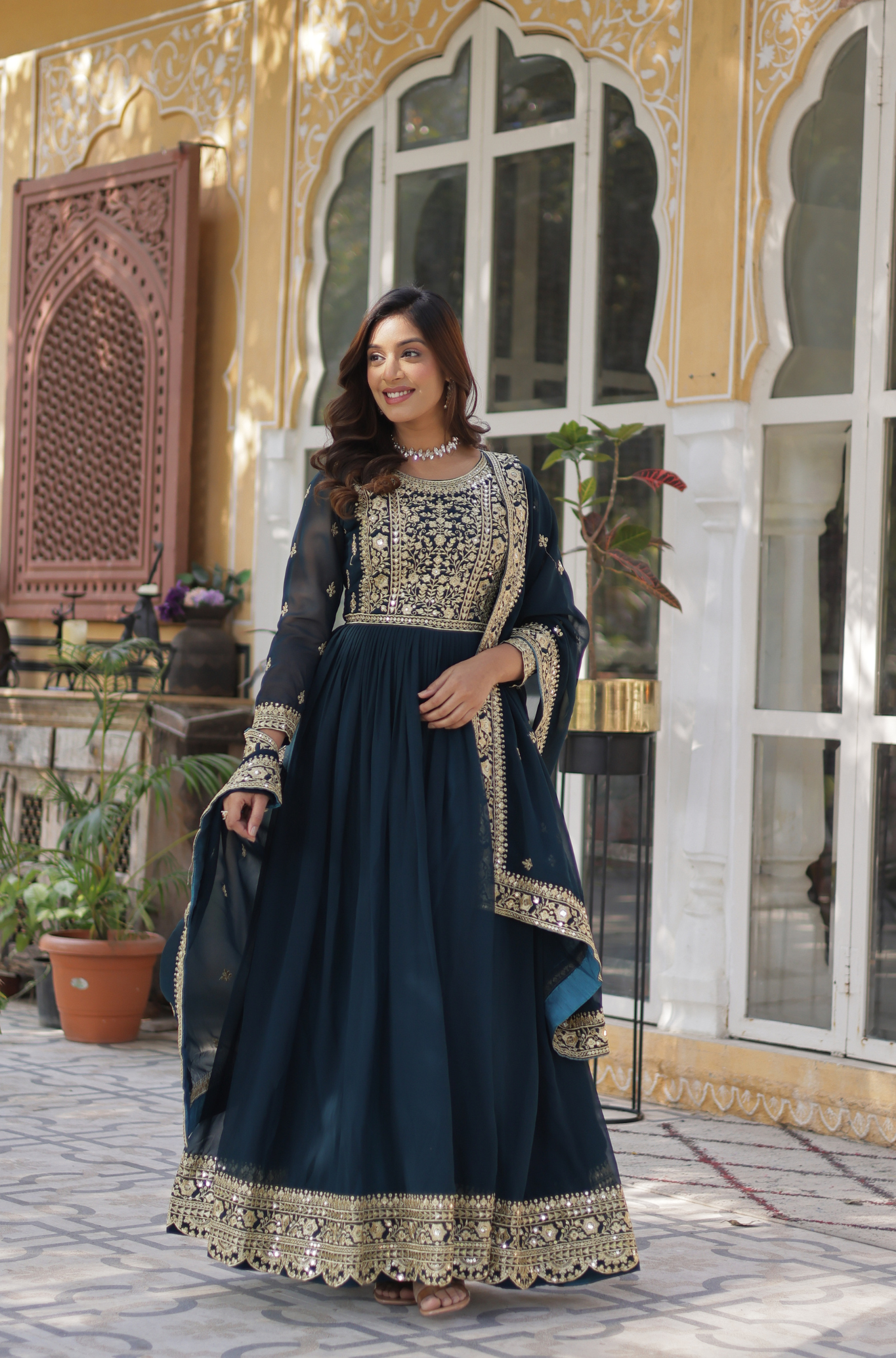 Women Embroidered Anarkali Gown Set with Dupatta