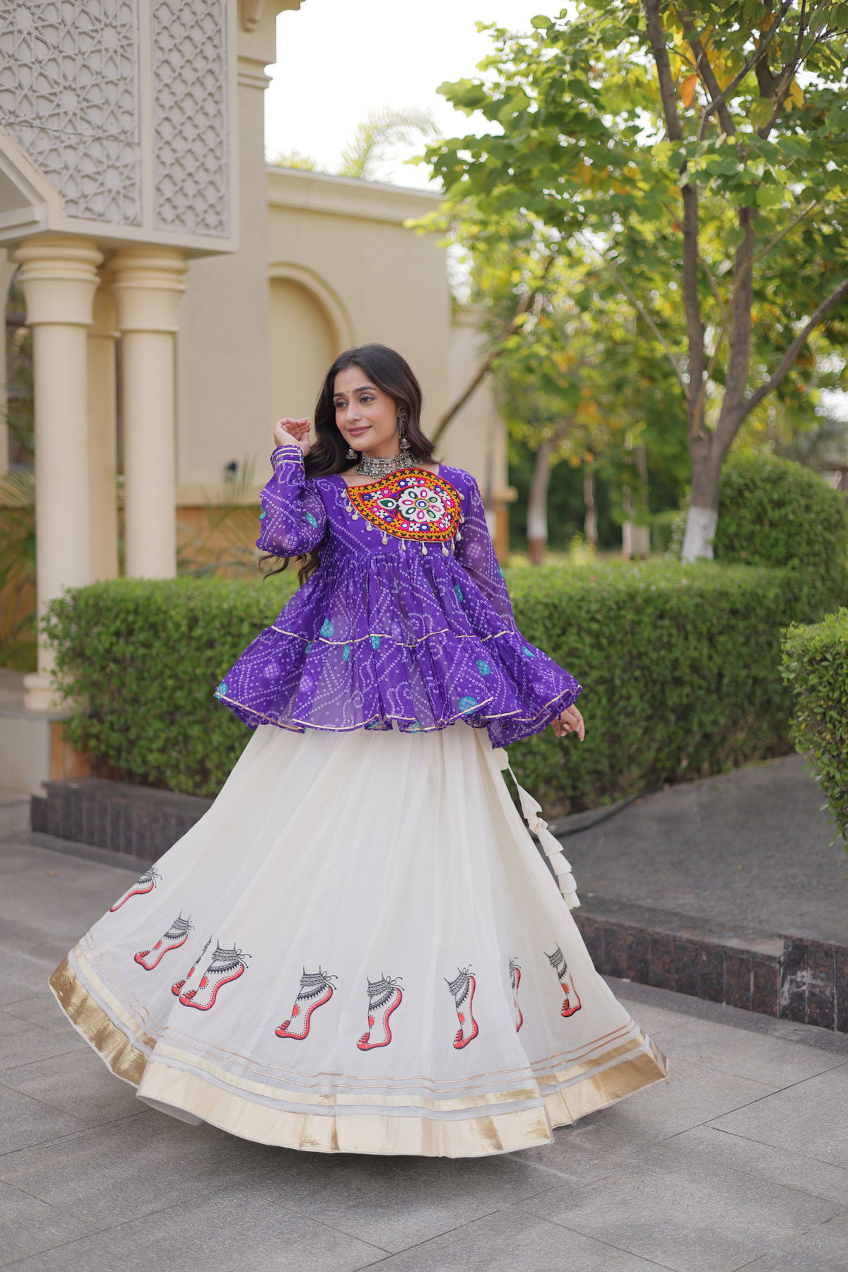 Designer Printed Anarkali Kurti with Embroidered Yoke & Flared Skirt