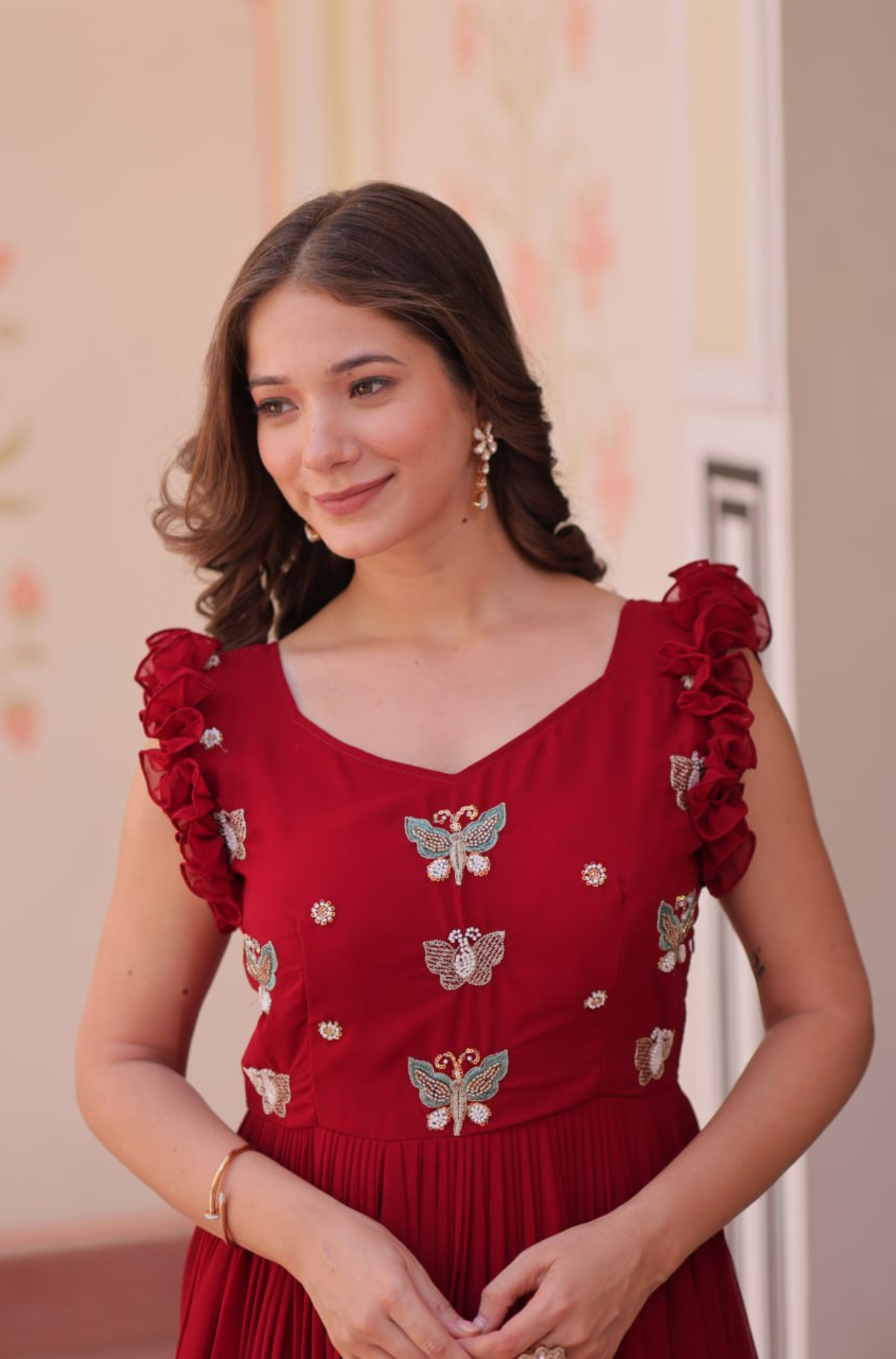 Women’s Elegant Butterfly Embroidered Anarkali Gown Dress