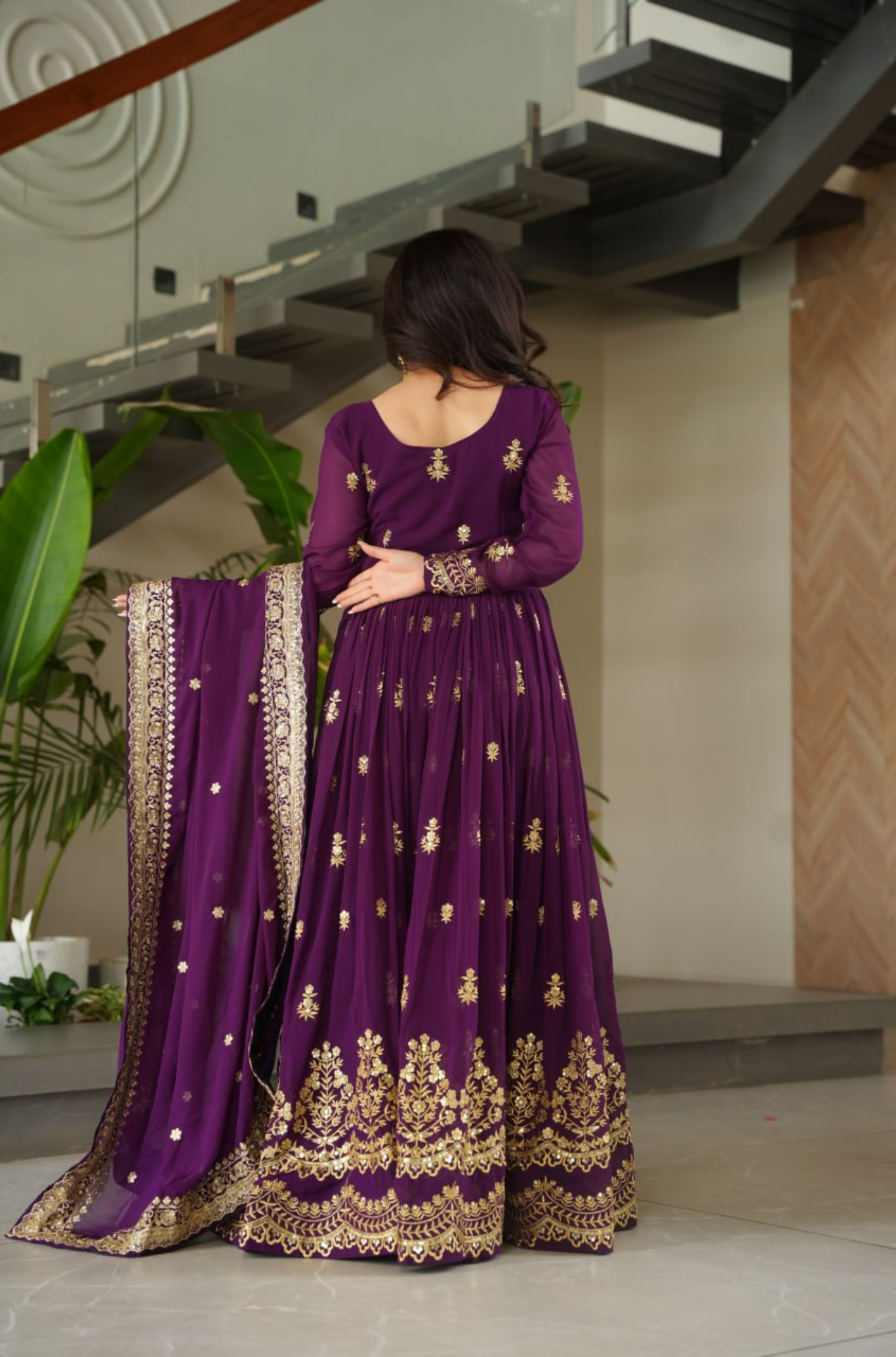 Women's Embroidered Anarkali Gown Set with Dupatta