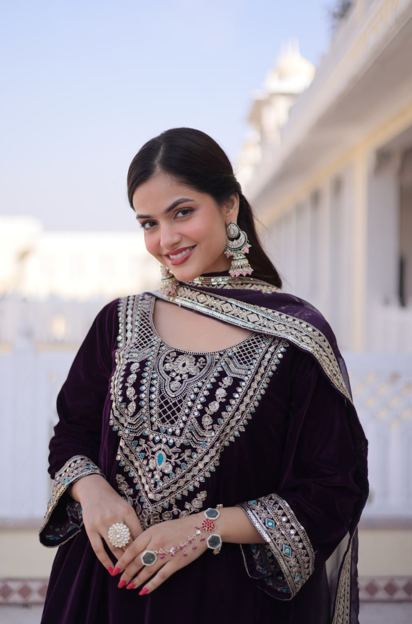 Women's Premium Velvet Kurta Pant Dupatta Set