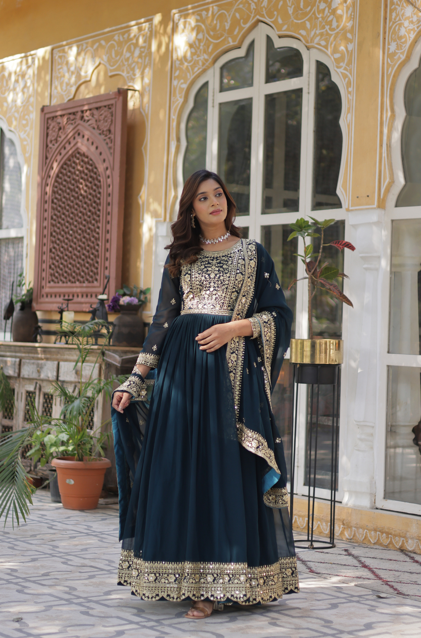 Women Embroidered Anarkali Gown Set with Dupatta