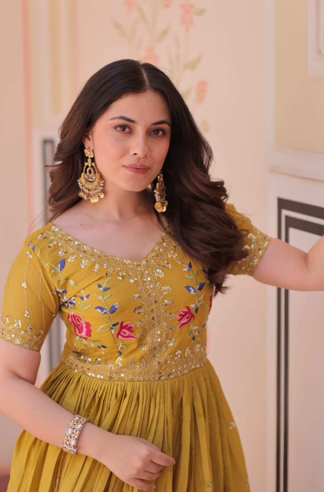 Women’s Floral Embroidered Anarkali Gown Dress