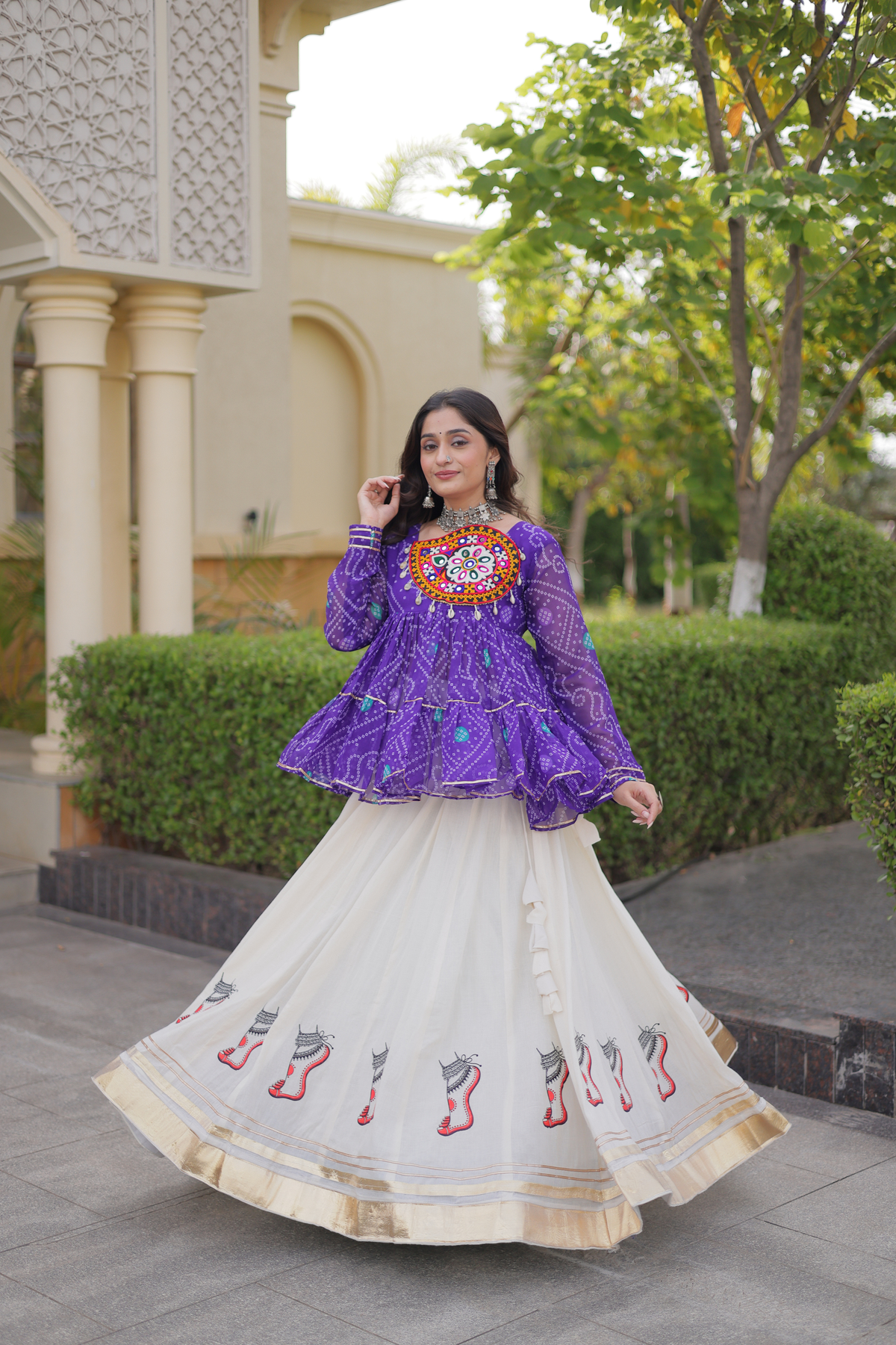 Designer Printed Anarkali Kurti with Embroidered Yoke & Flared Skirt