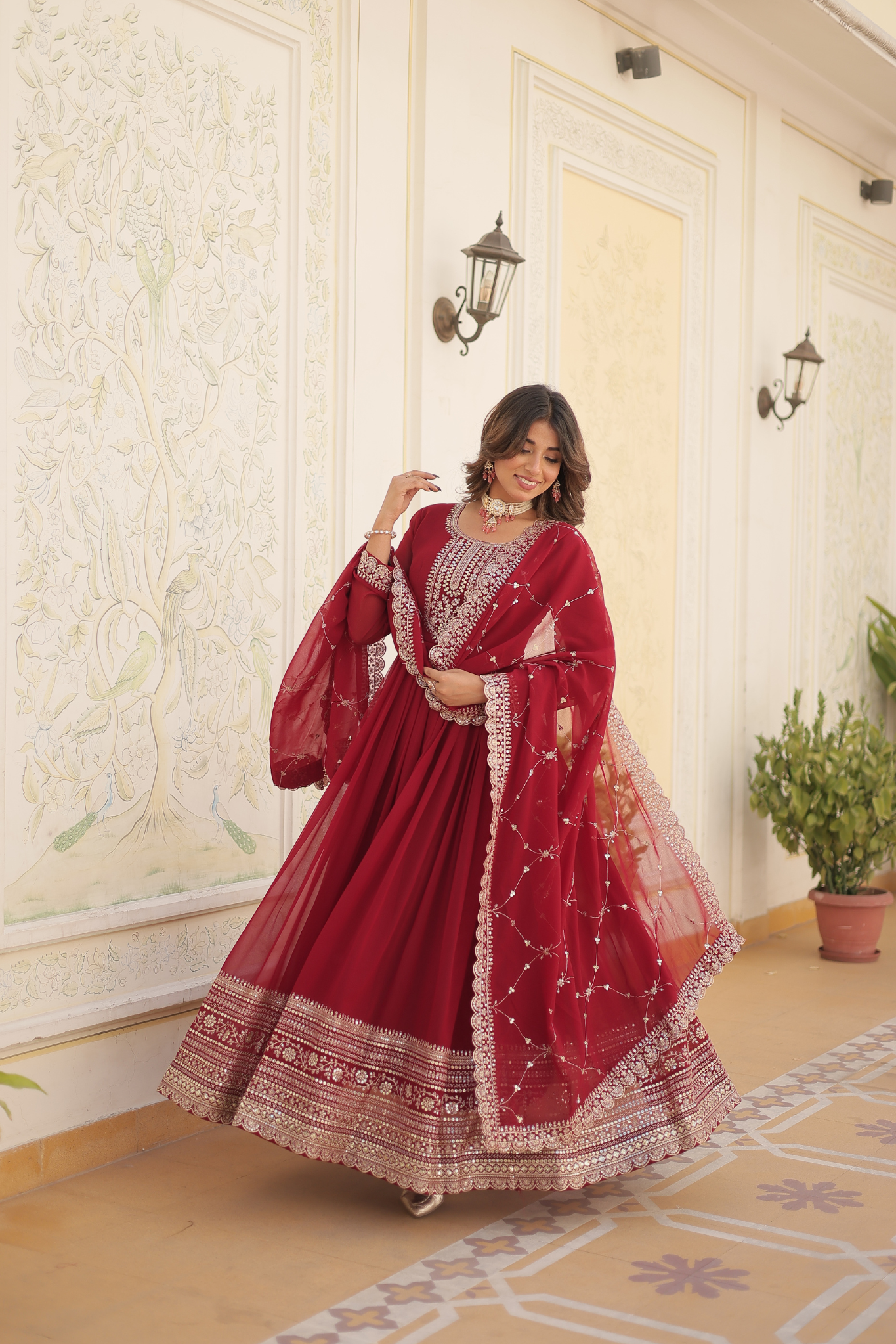 Women's Designer Embroidered Anarkali Gown with Dupatta
