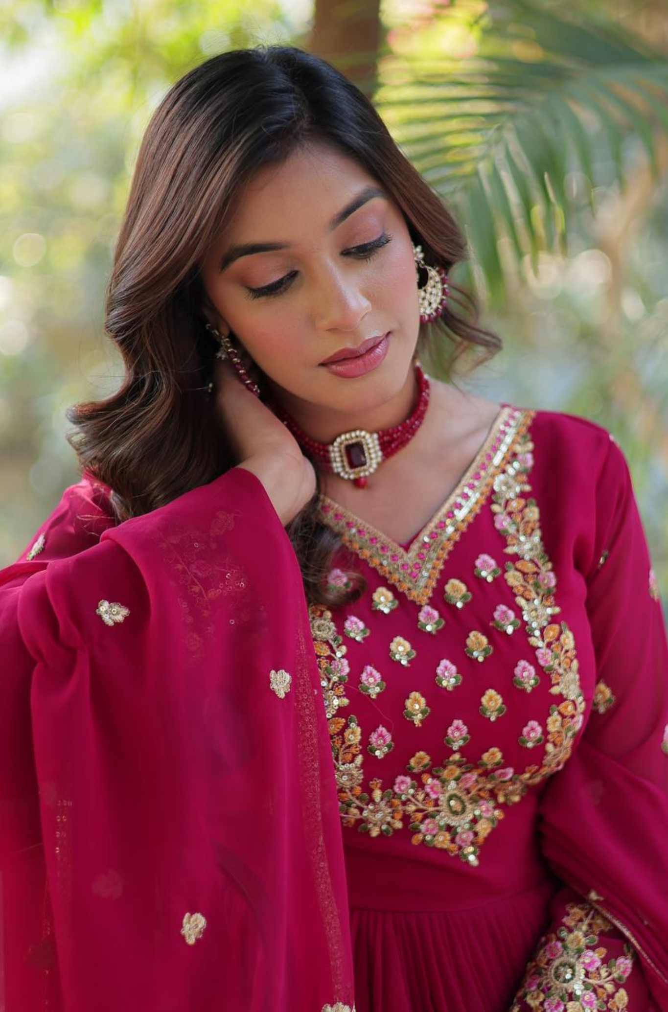 Women's Embroidered Anarkali Gown Set with Dupatta