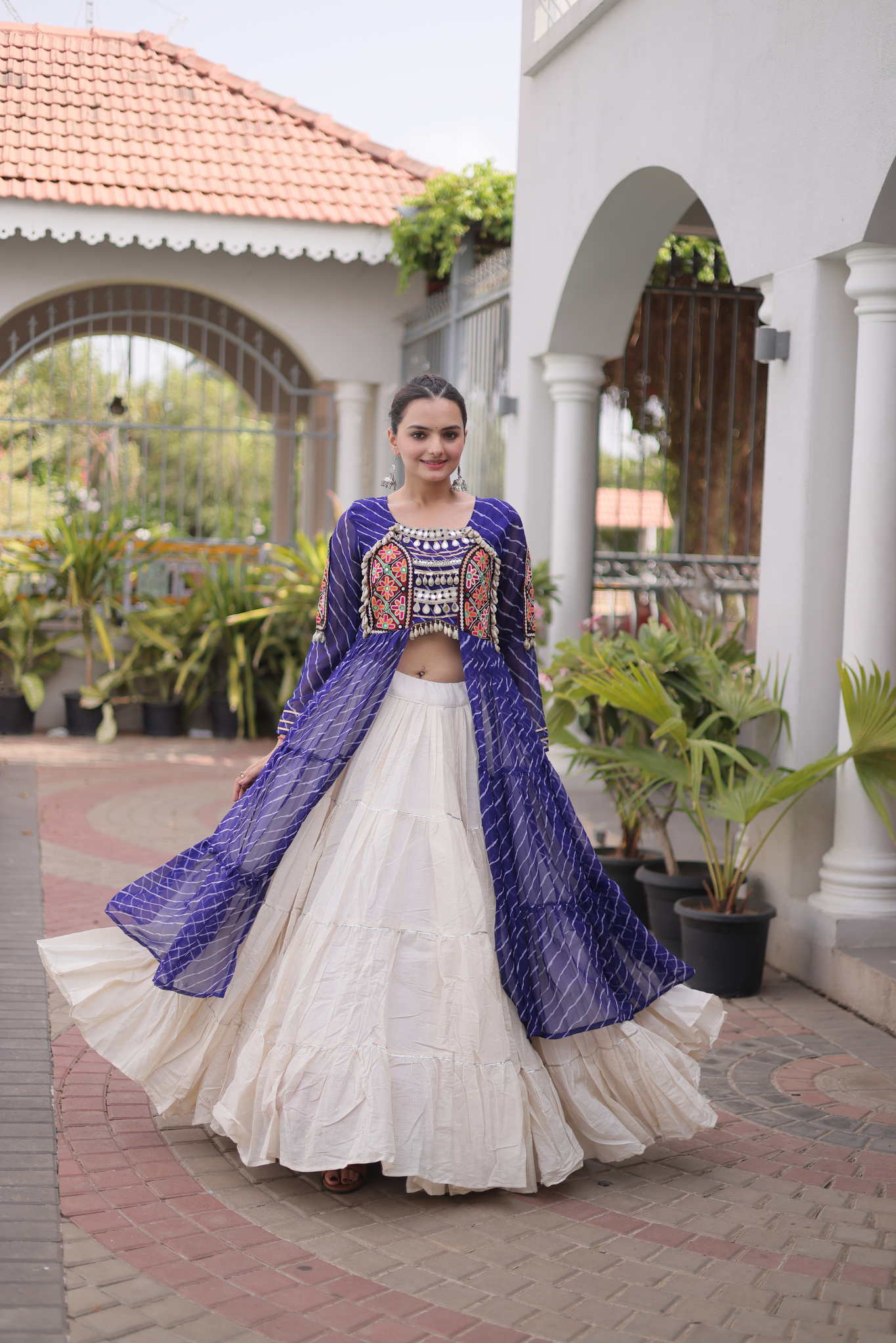 Women's Designer Mirror Work Jacket Lehenga Choli Set