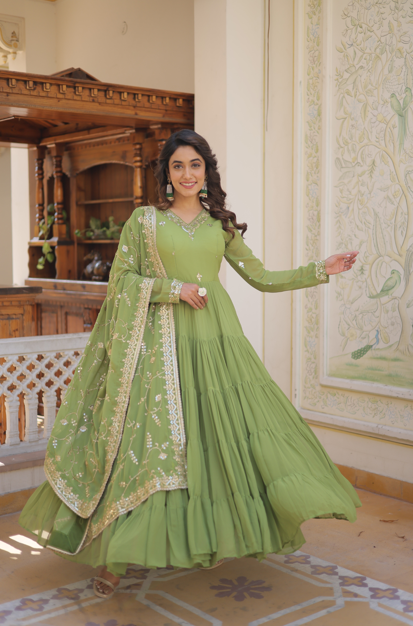 Women Embroidered Anarkali Gown Set with Dupatta