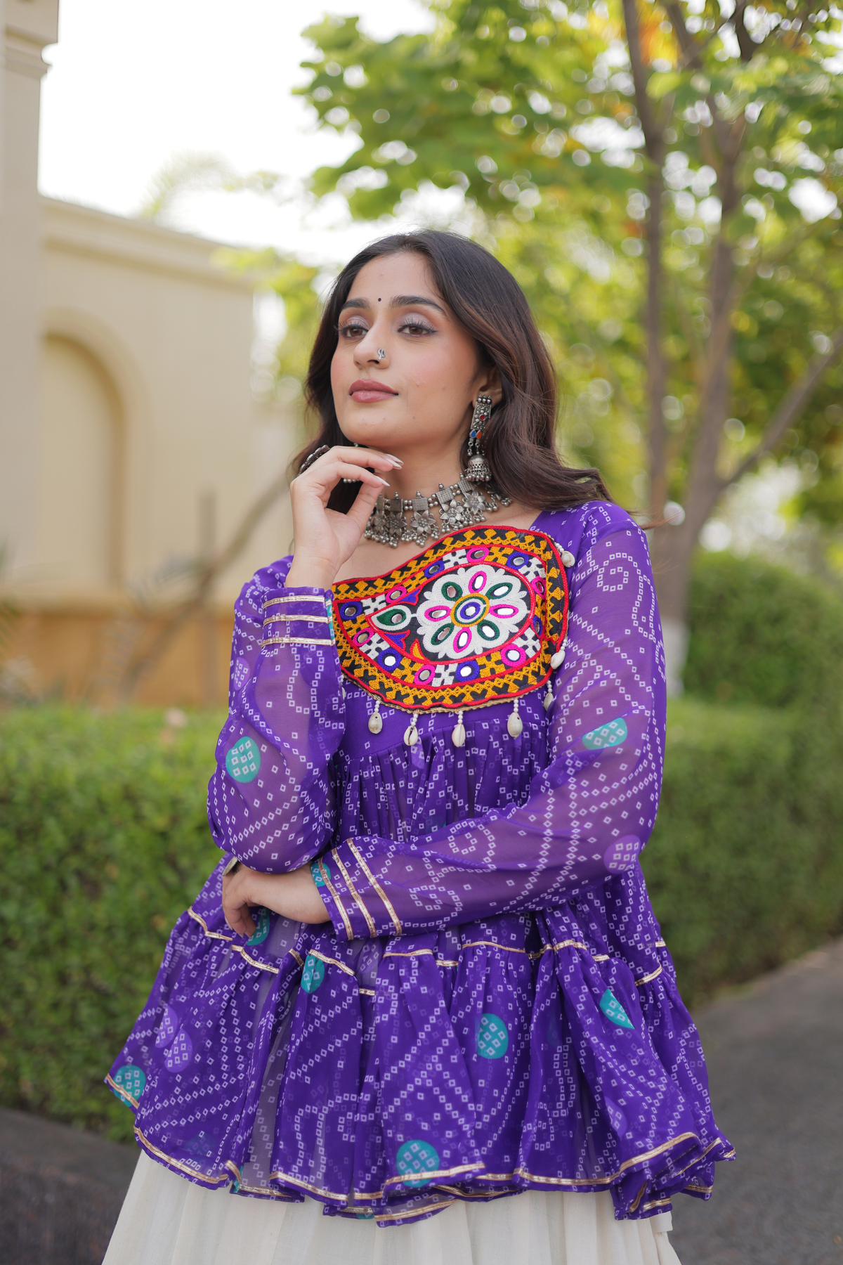 Designer Printed Anarkali Kurti with Embroidered Yoke & Flared Skirt