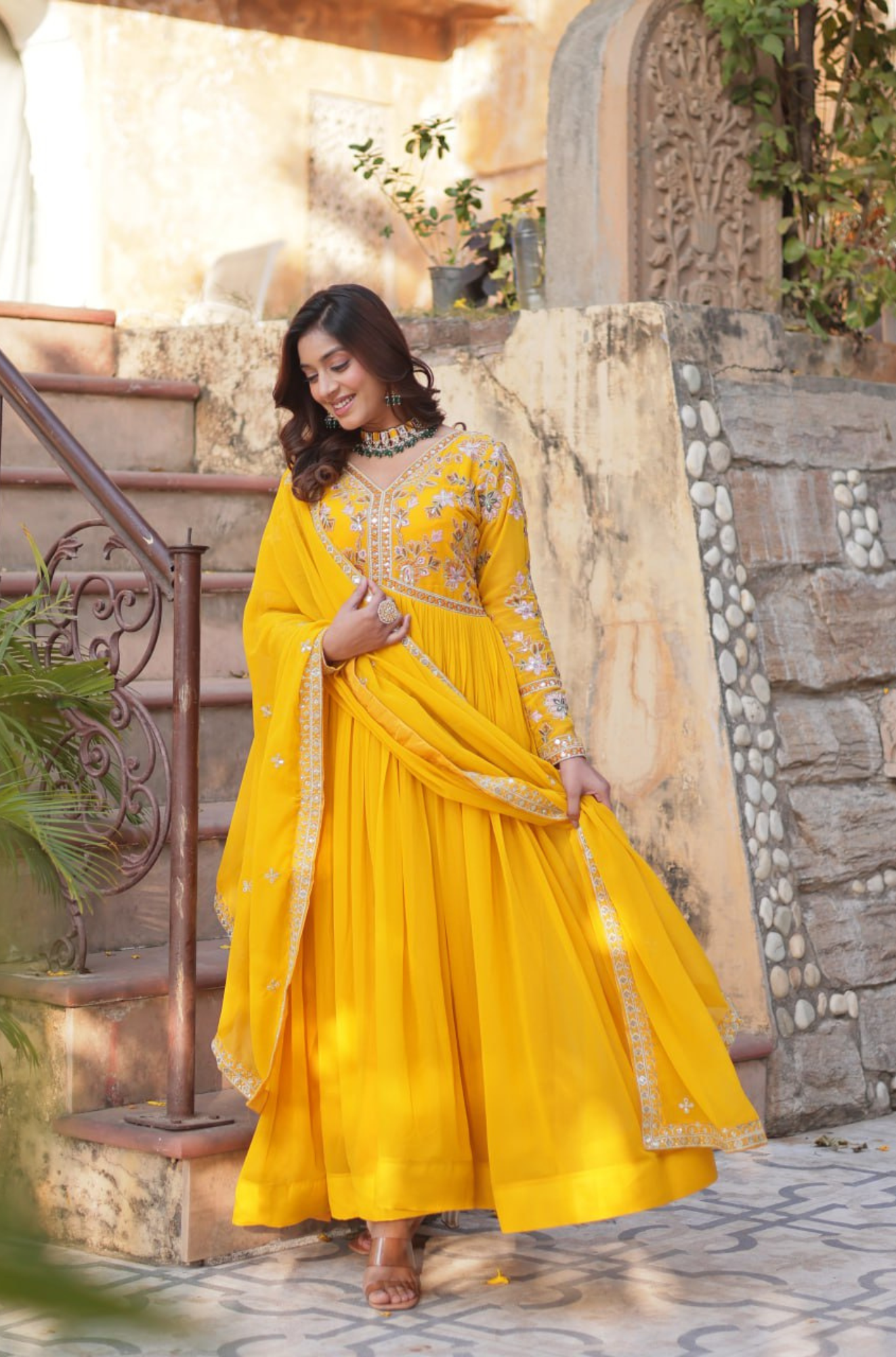 Women Embroidered Anarkali Gown Set with Dupatta