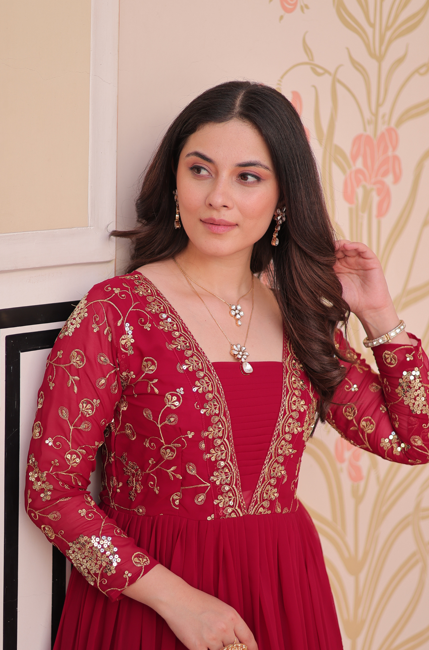 Women's Designer Embroidered Tiered Anarkali Gown