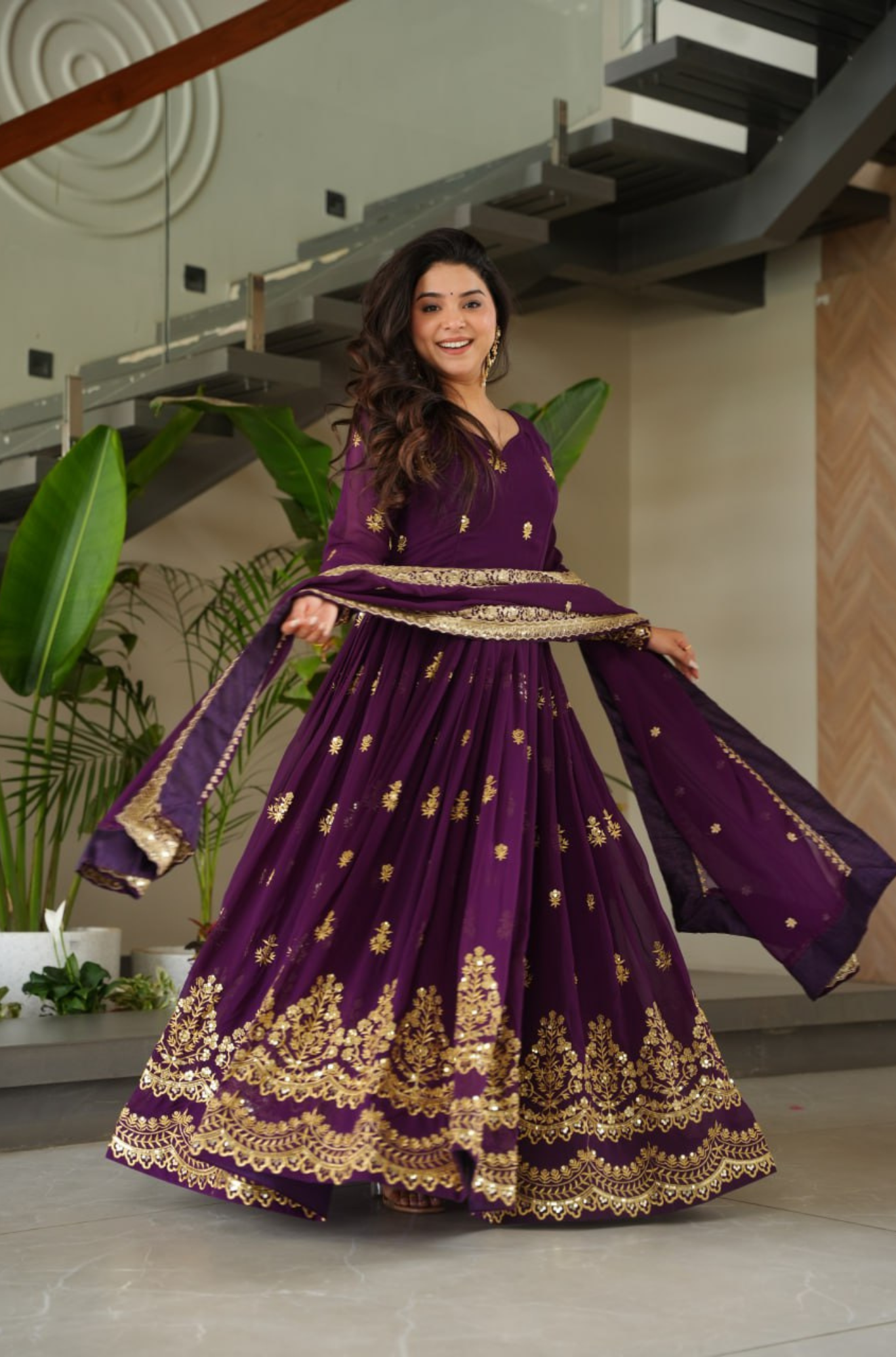 Women's Embroidered Anarkali Gown Set with Dupatta