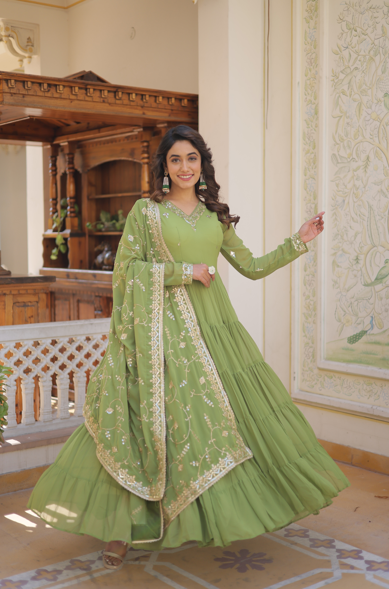 Women Embroidered Anarkali Gown Set with Dupatta