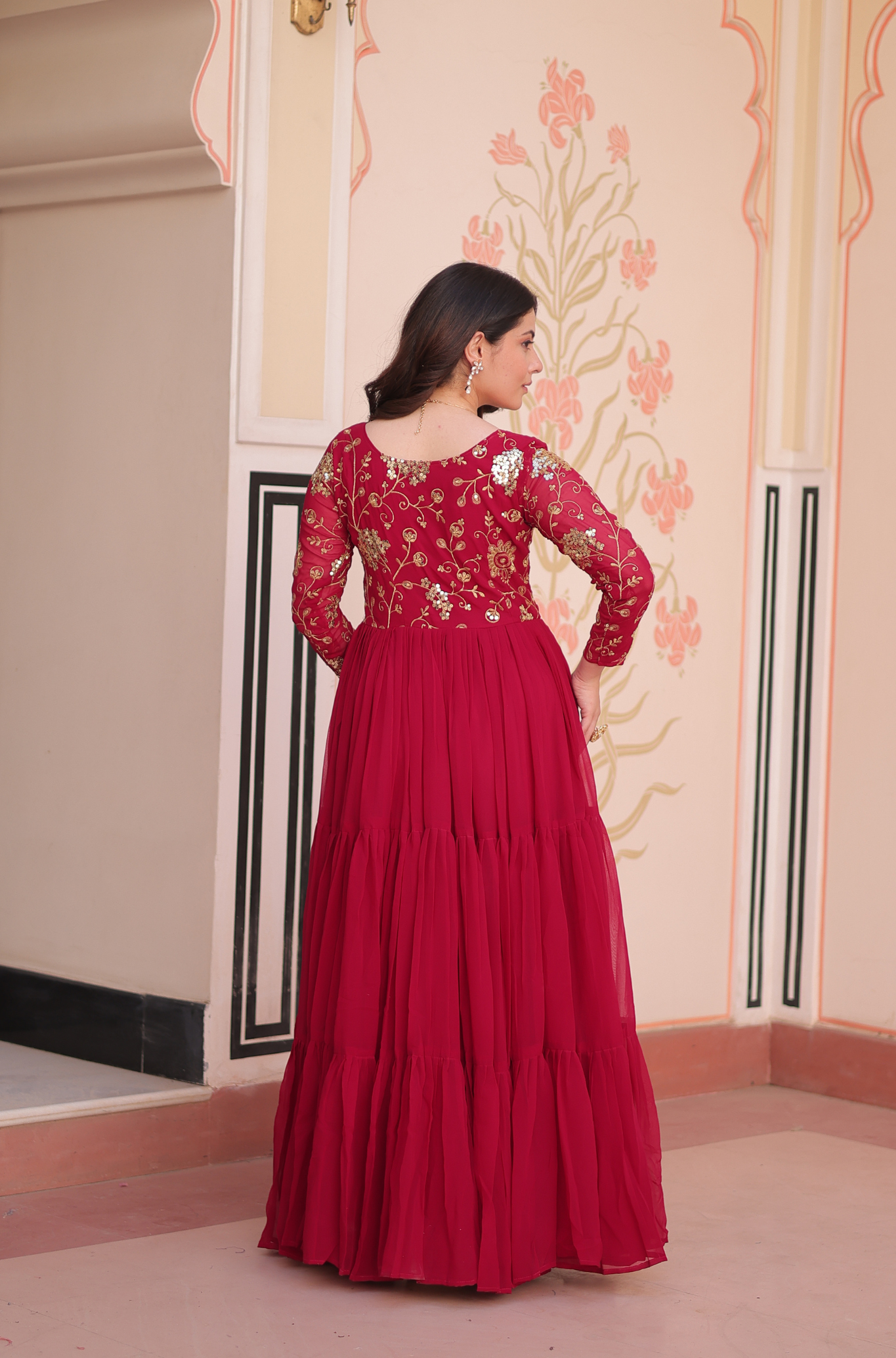 Women's Designer Embroidered Tiered Anarkali Gown