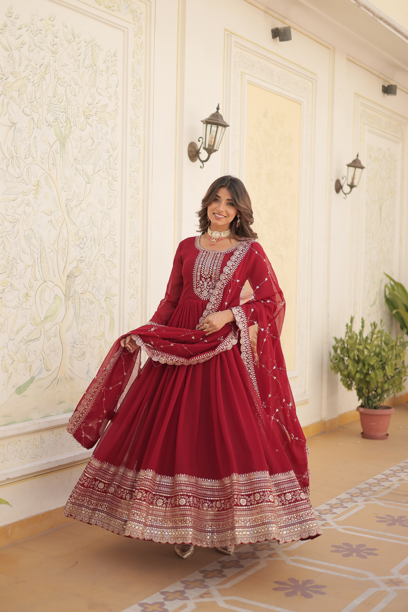 Women's Designer Embroidered Anarkali Gown with Dupatta