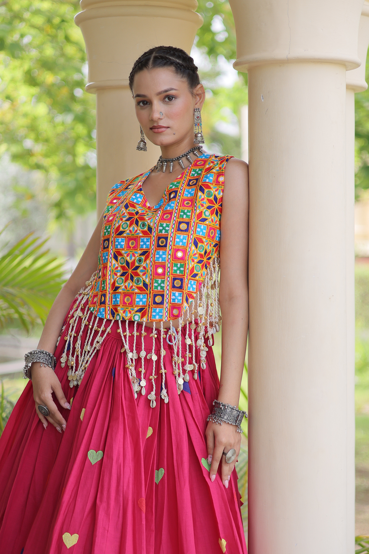 Women’s Designer Embroidered Lehenga Choli Set with Colorful Mirror Work & Flared Skirt