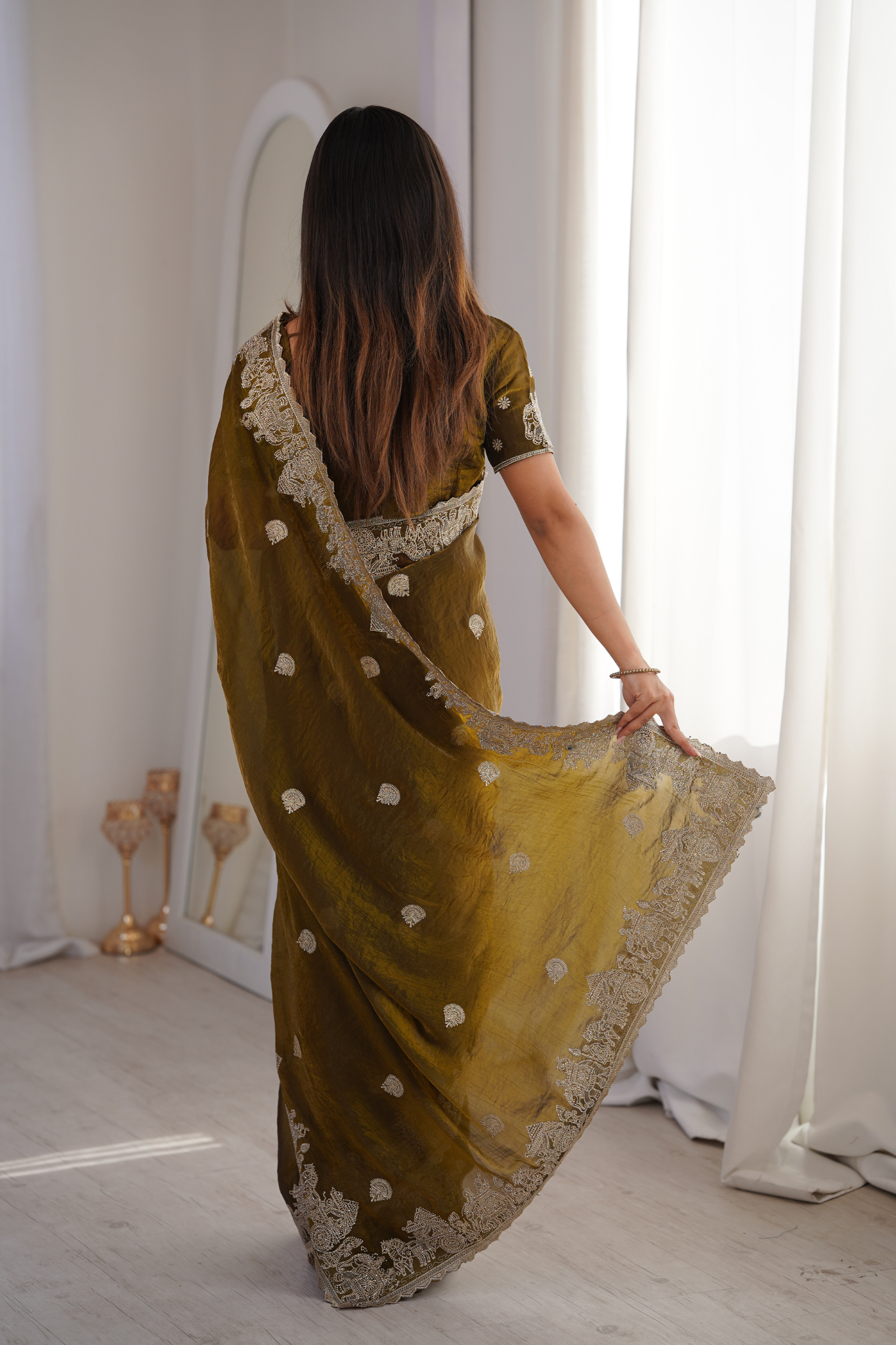 Women Designer Organza Saree with Heavy Embroidered Border