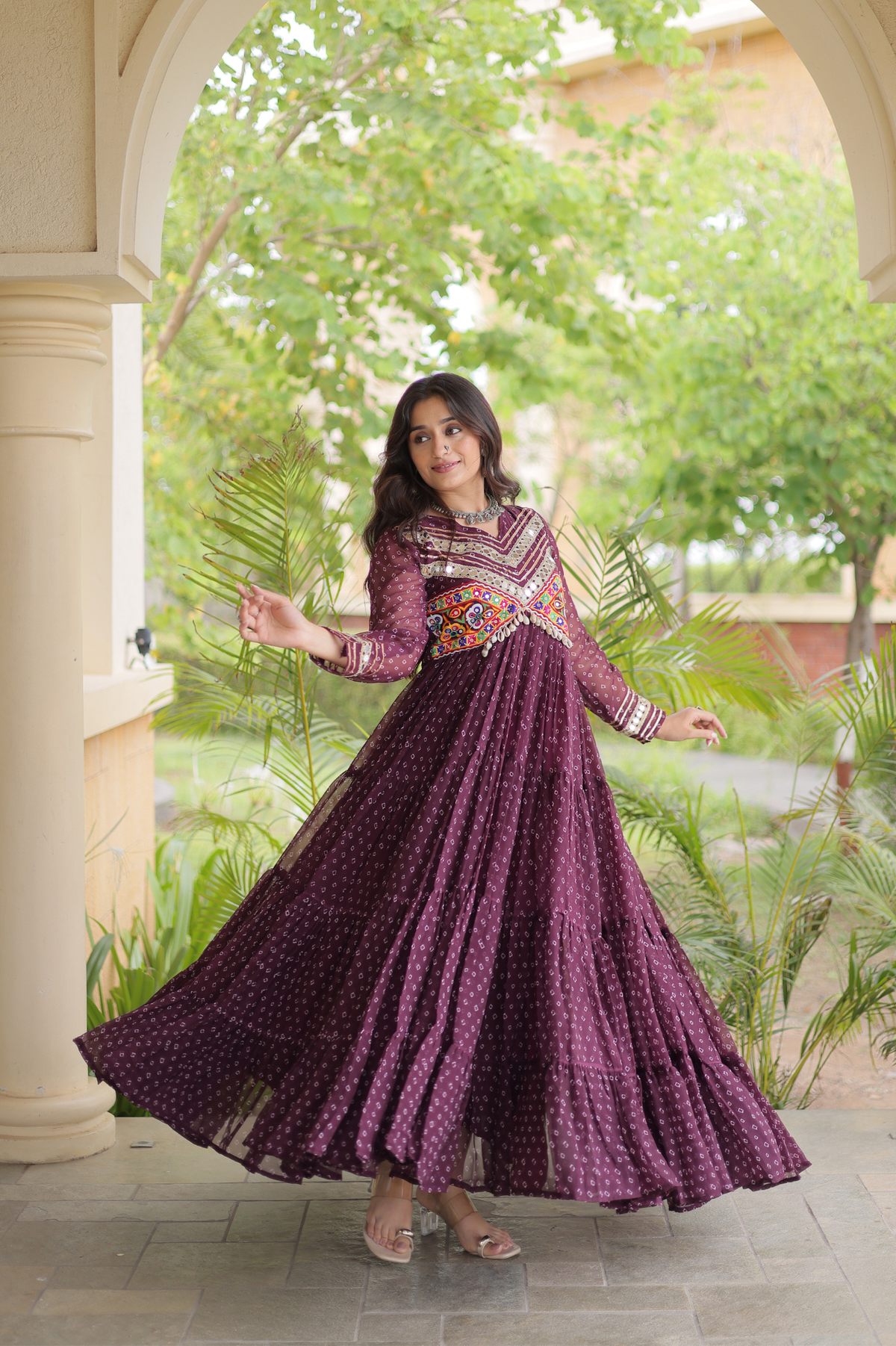 Women’s Designer Anarkali Gown with Embroidered Yoke & Flared Silhouette | Festive Ethnic Wear