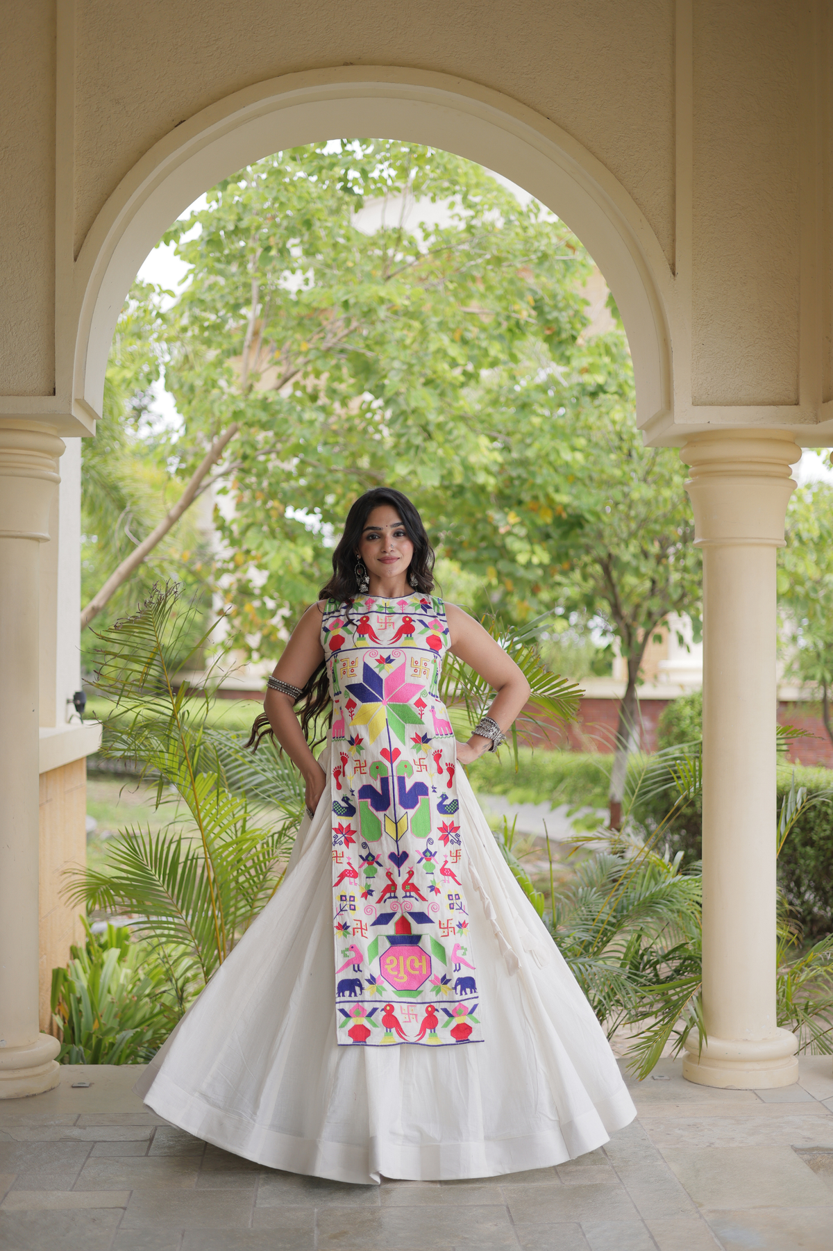 Designer Embroidered Anarkali Kurta with Front Panel & Flared Skirt