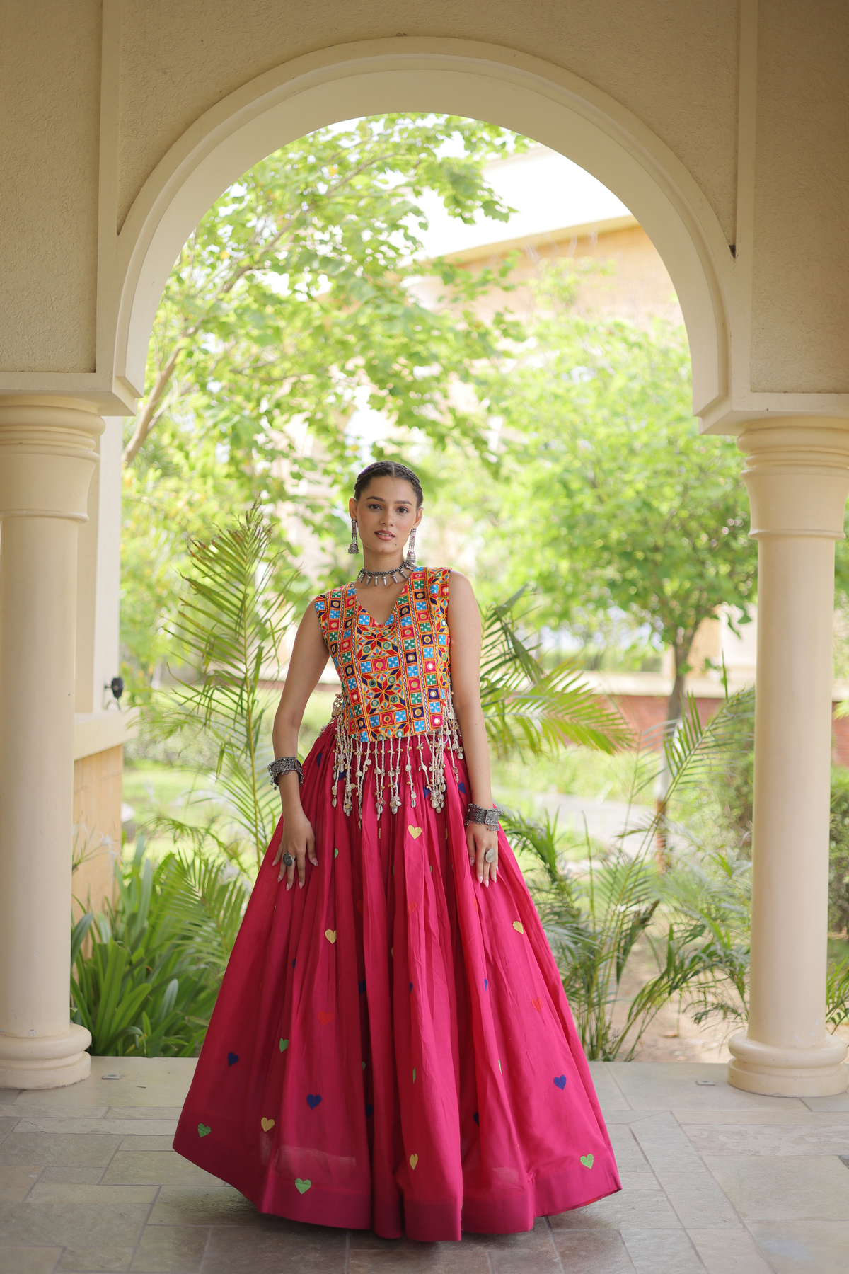 Women’s Designer Embroidered Lehenga Choli Set with Colorful Mirror Work & Flared Skirt