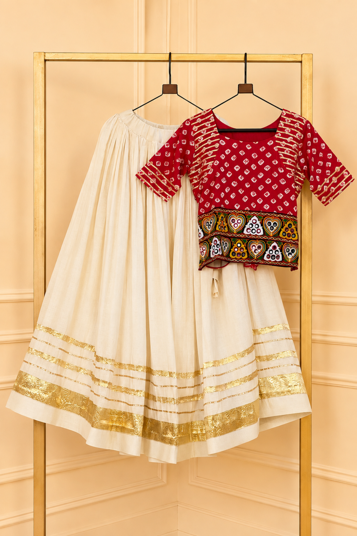 Women’s Traditional Ethnic Skirt Top Set with Kutchi Embroidery & Bandhani Print | Festive Wear