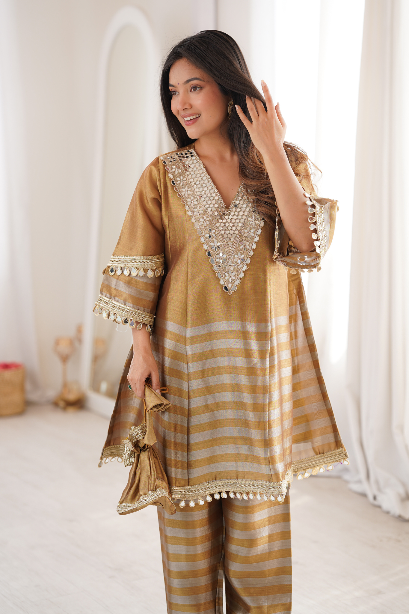 Women Premium Ethnic Co-Ord Set Mirror Work Kurta Pant Set