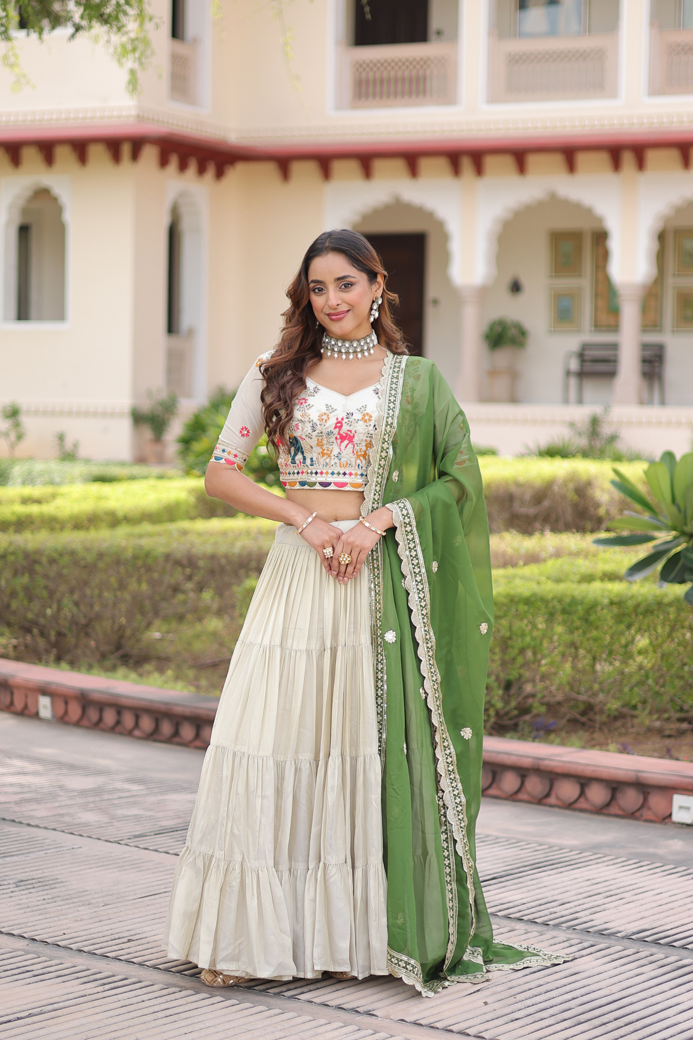 Women's Ivory Embroidered Lehenga Choli with Dupatta Lehenga Set