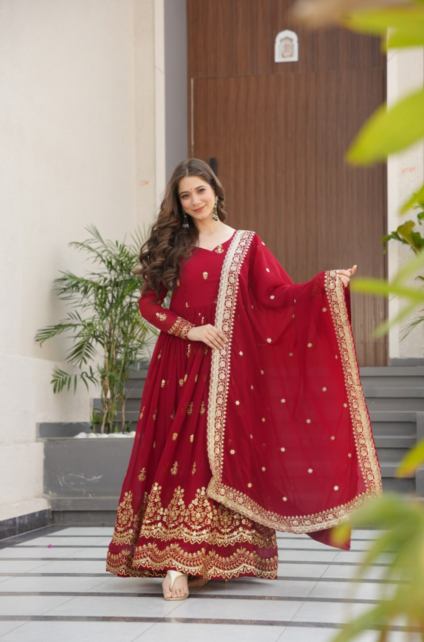 Women's Embroidered Anarkali Gown Set with Dupatta
