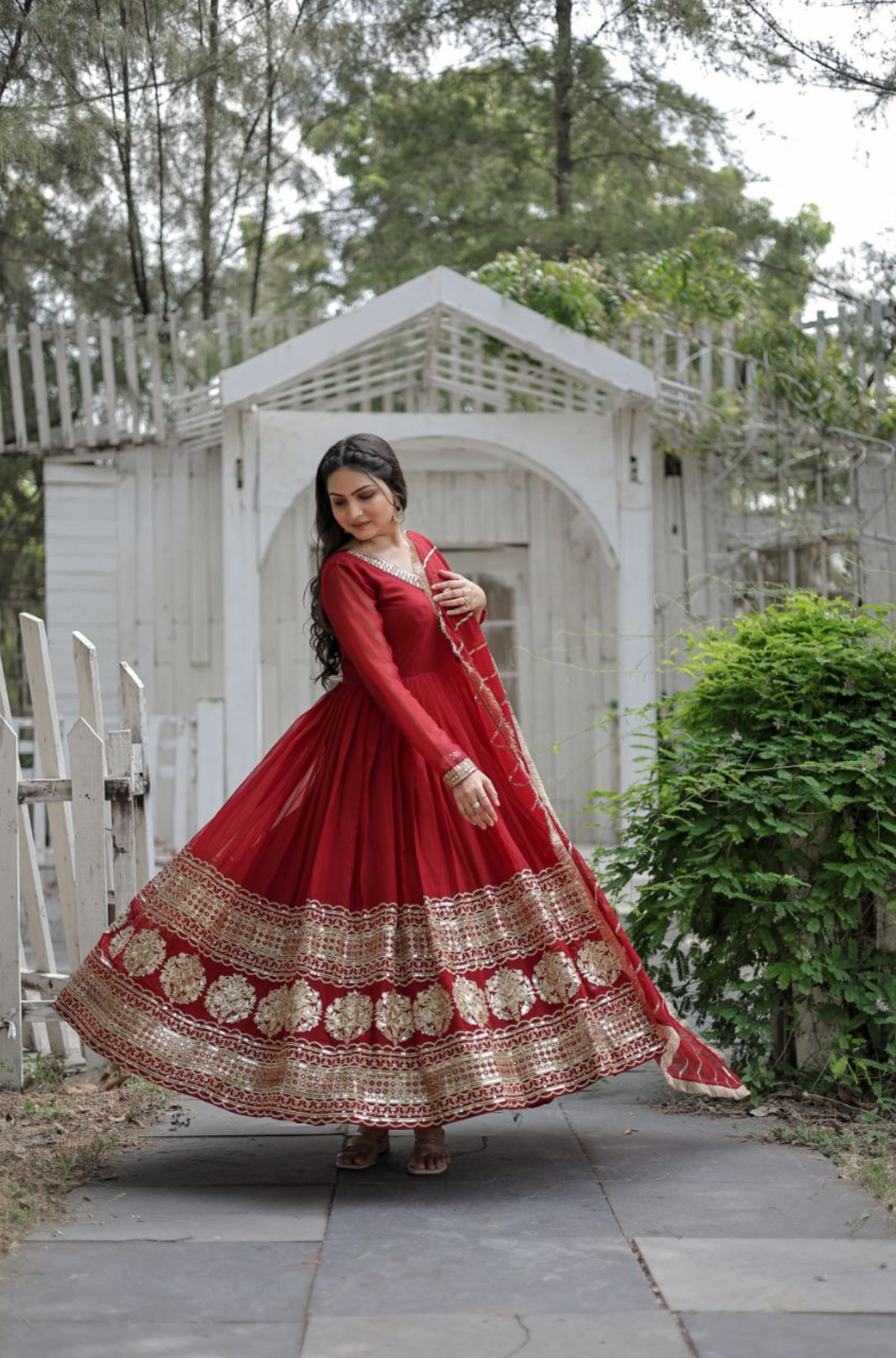 Women's Designer Embroidered Anarkali Gown with Dupatta