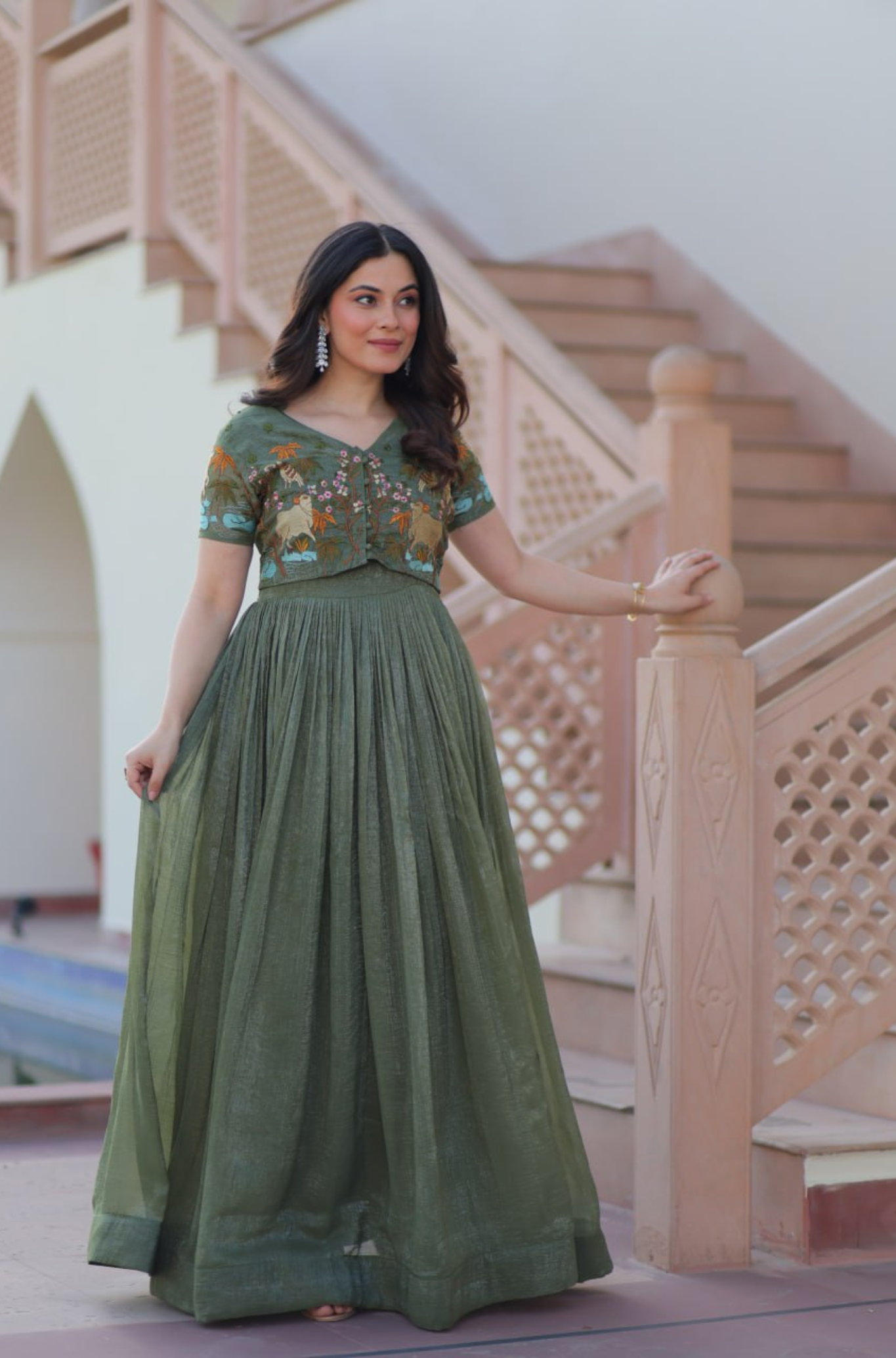 Women’s Floral Embroidered Anarkali Gown Dress