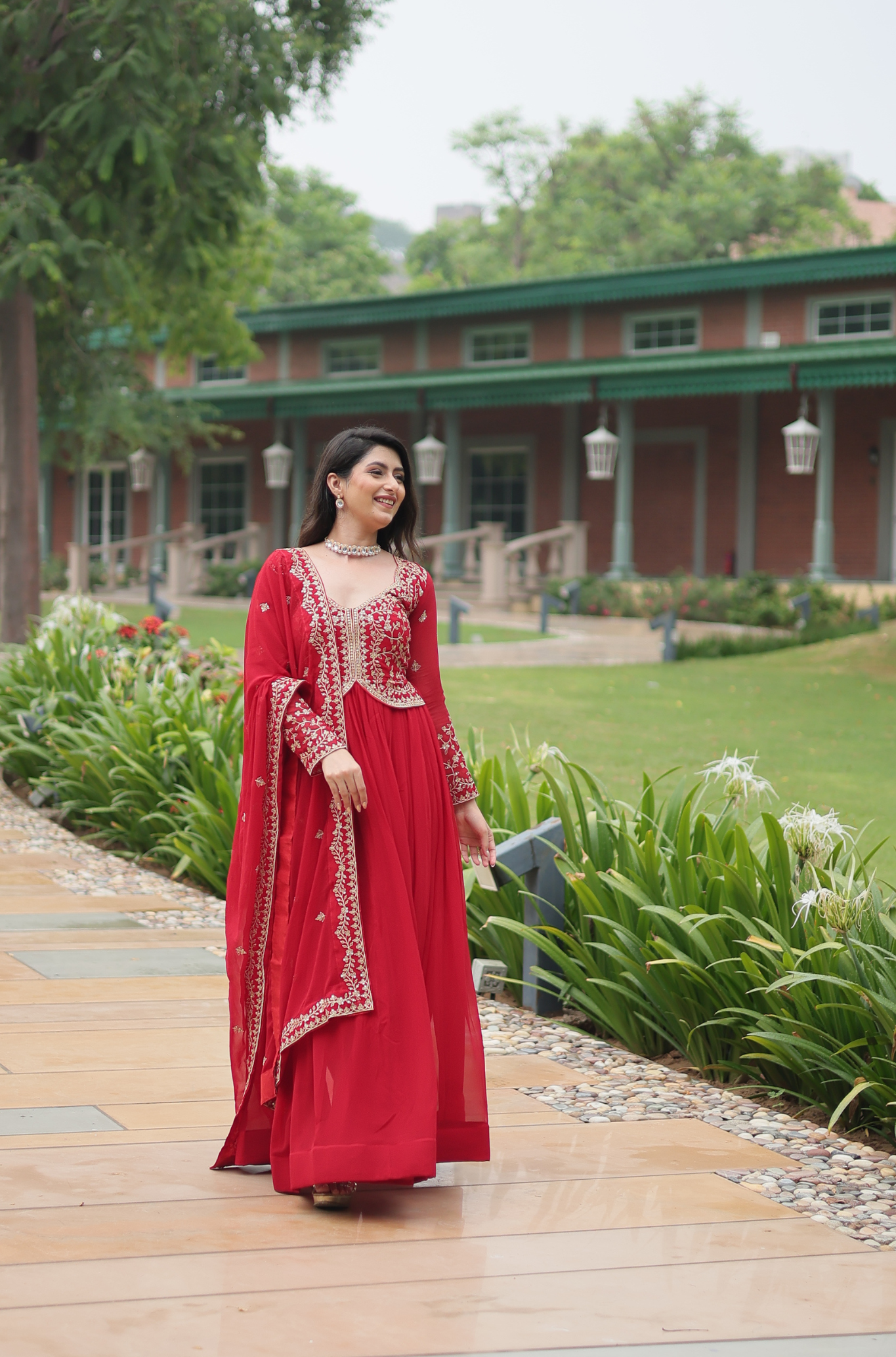 Women Embroidered Anarkali Gown with Dupatta