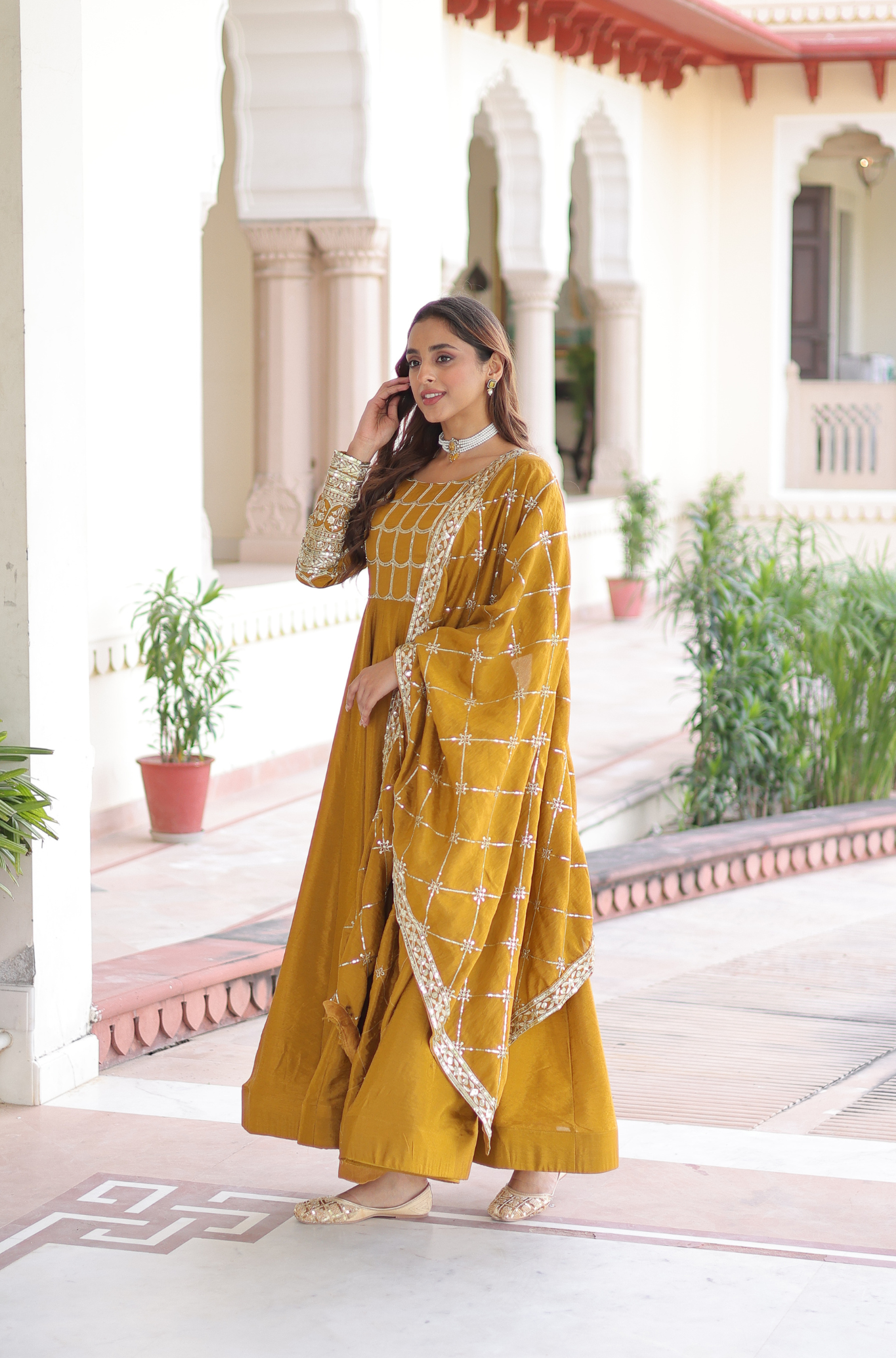 Women's Embroidered Kurta Palazzo Dupatta Set