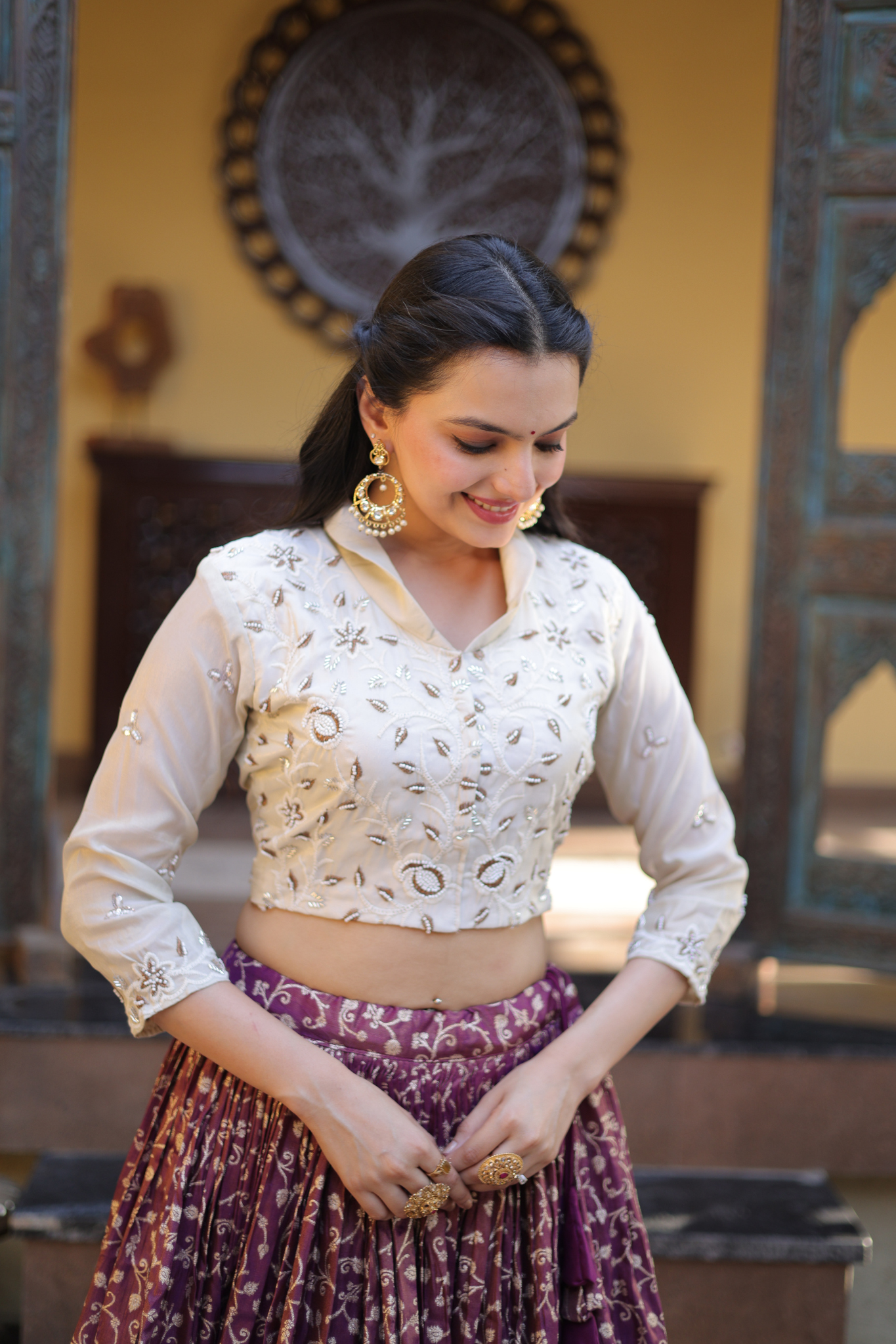 Women's Designer Embroidered Crop Top with Printed Flared Lehenga Set for Wedding & Festive Wear