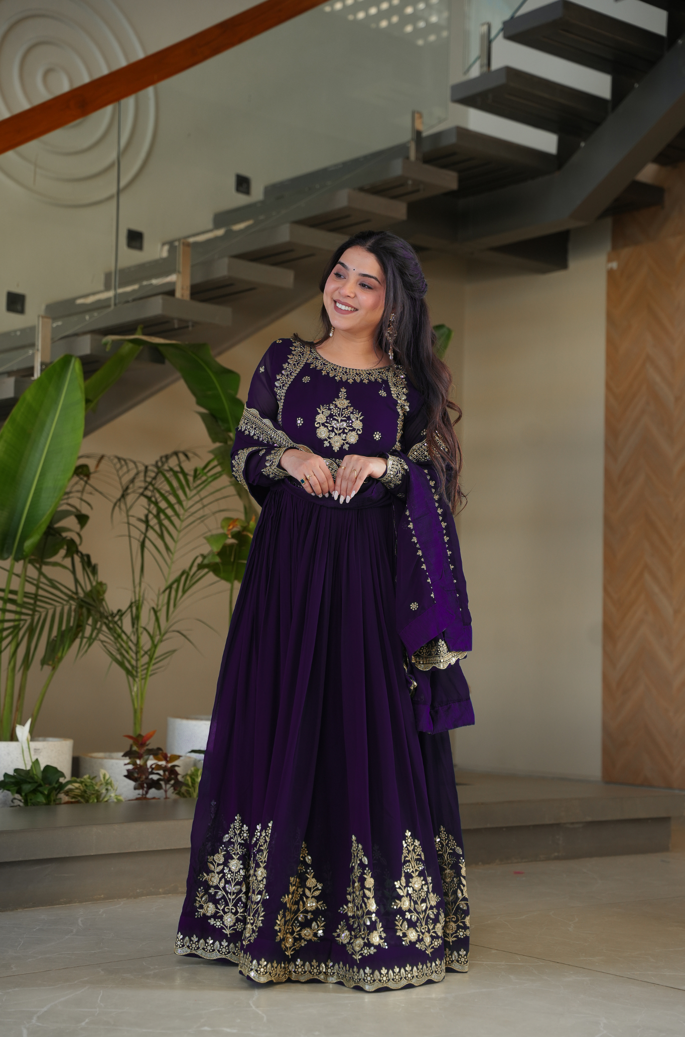 Women Embroidered Anarkali Gown with Dupatta