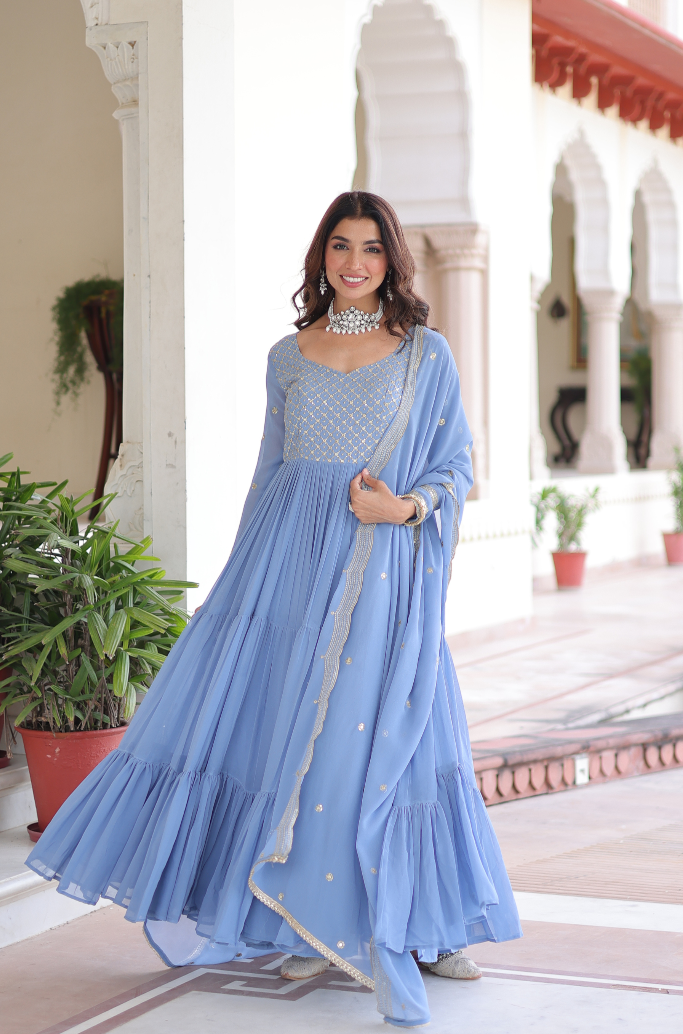 Women's Designer Embroidered Anarkali Gown with Dupatta