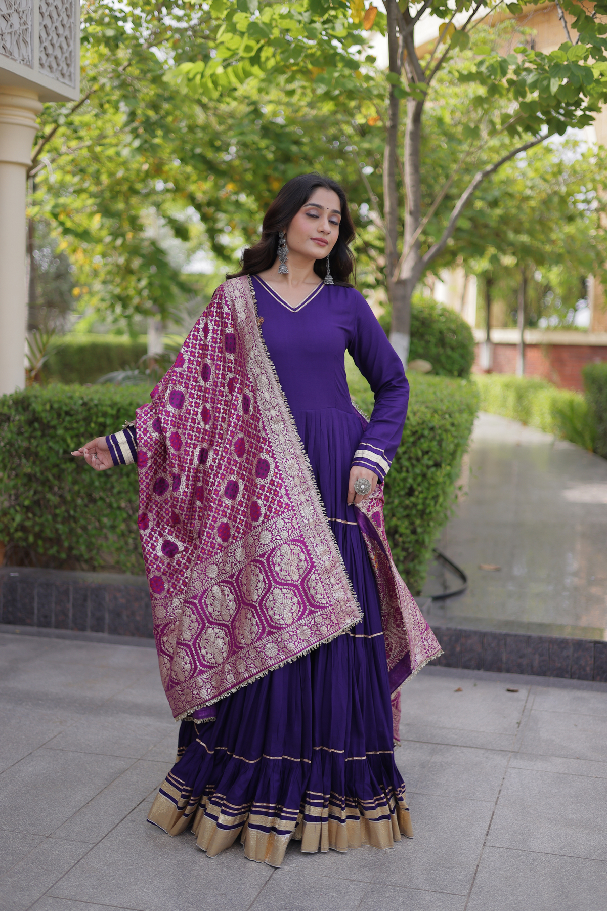 Designer Navratri Anarkali Gown with Traditional Dupatta & Gota Border