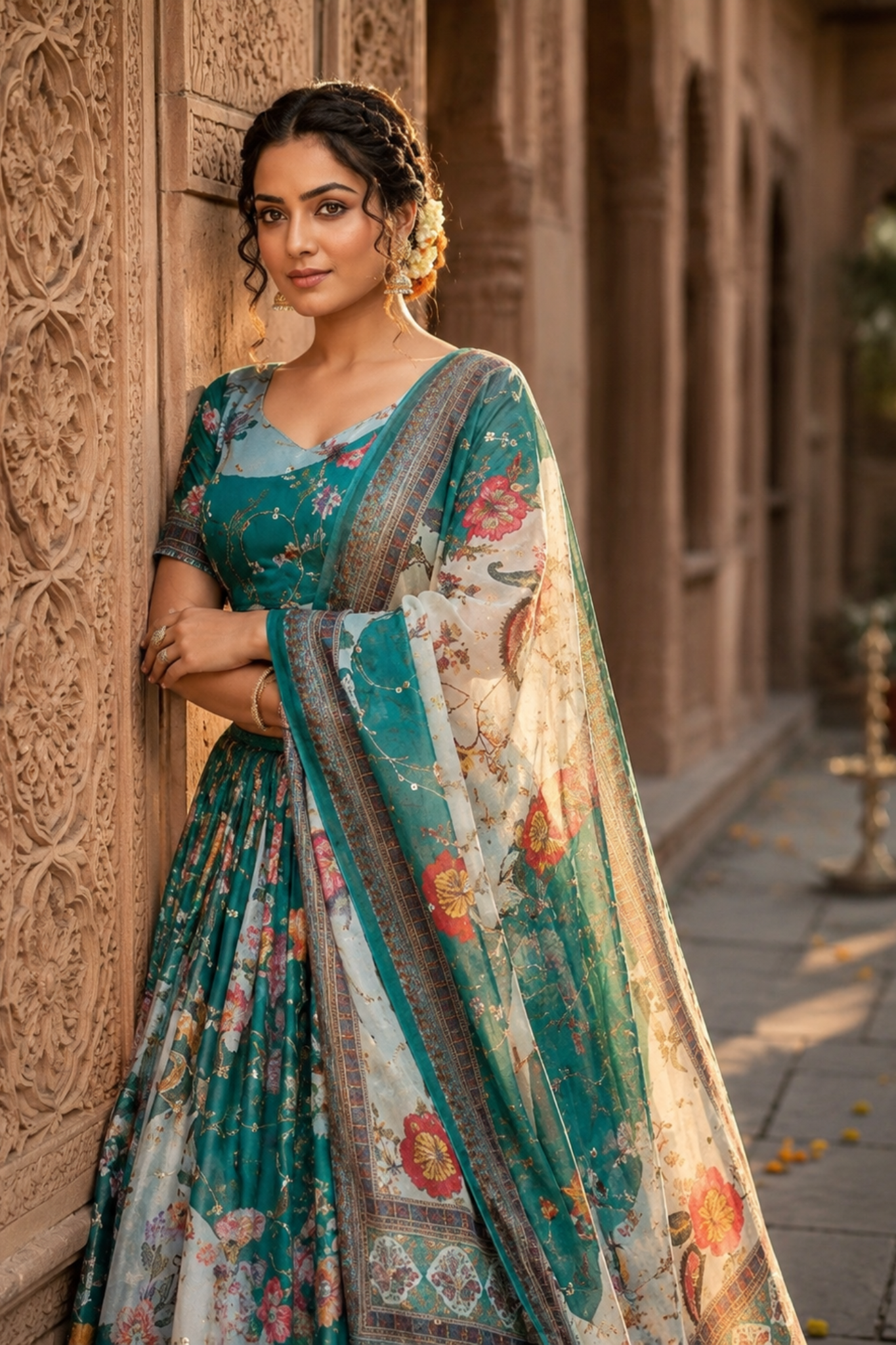 Premium Floral Printed Organza Lehenga Choli with Dupatta