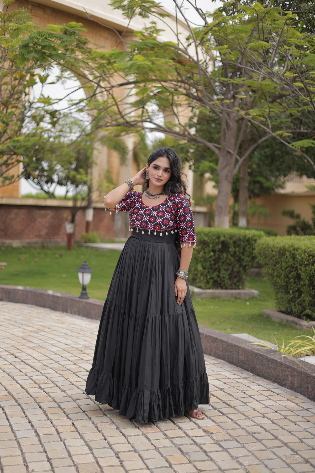 Designer Embroidered Yoke Anarkali Gown with Flared Skirt